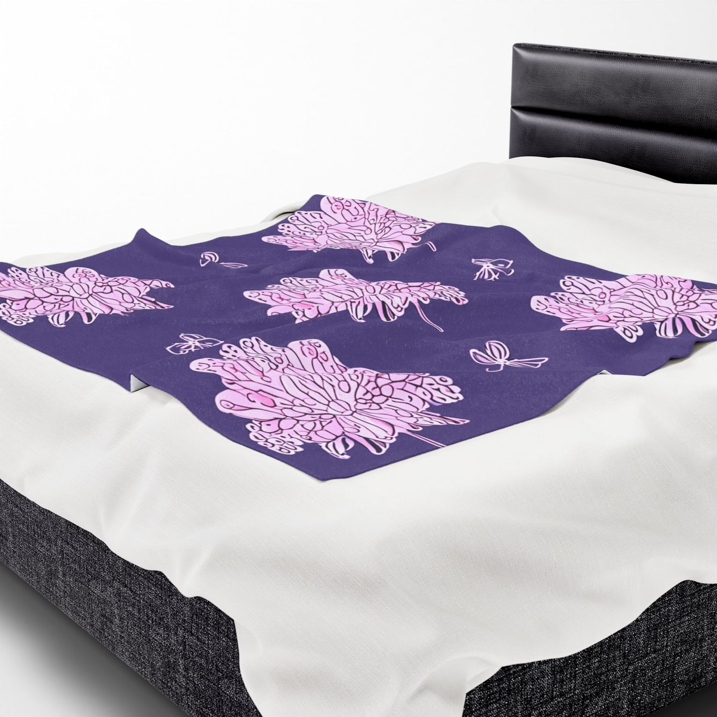 Magenta Floral Butterflies Velveteen Plush Blanket, 50" x 60"