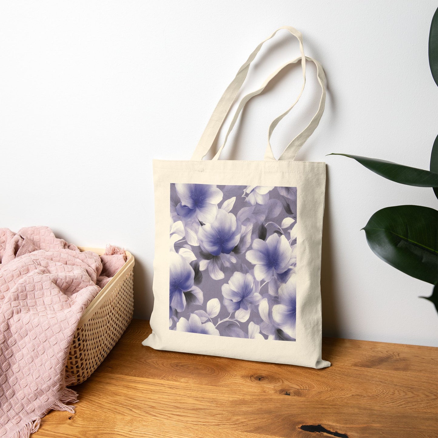Indigo Blossom Floral Bunch Cotton Canvas Tote Bag