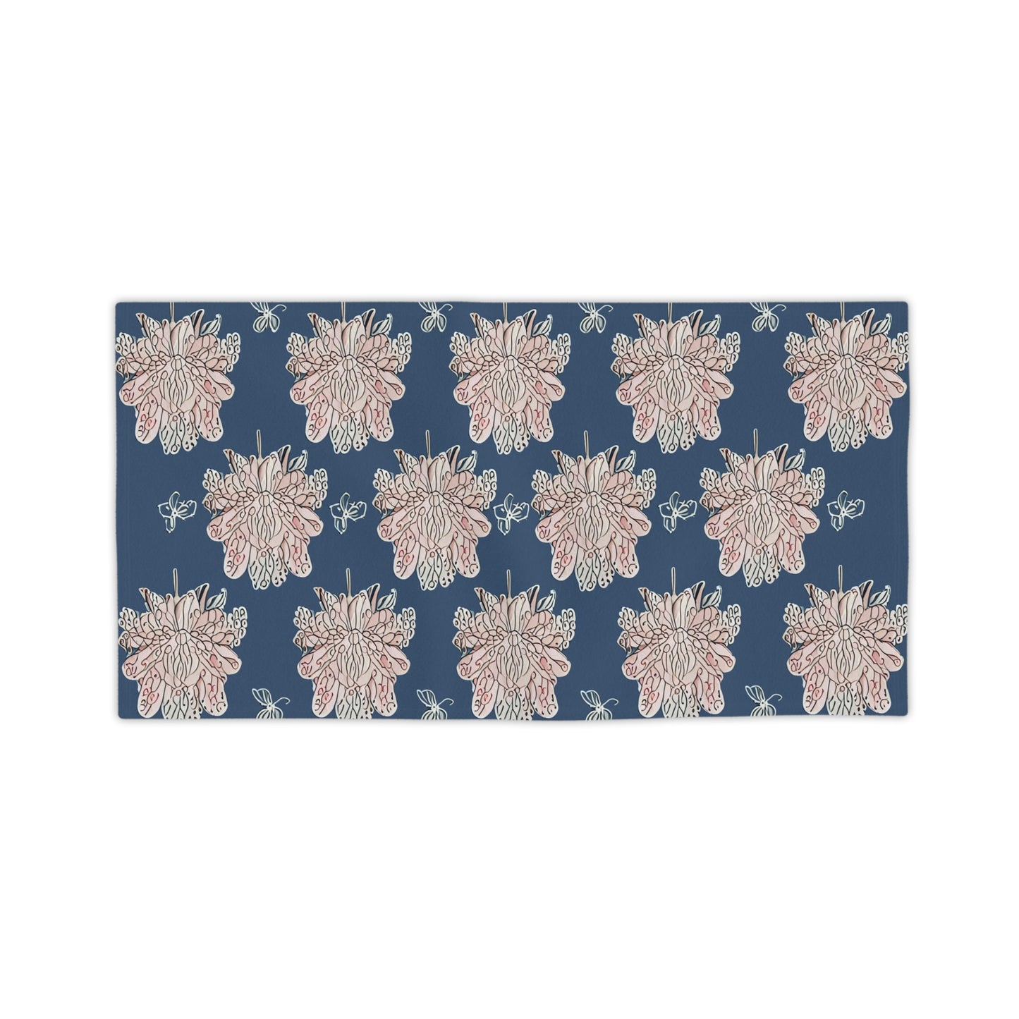Rose White Floral Butterflies Beach Towel, 24" x 44"