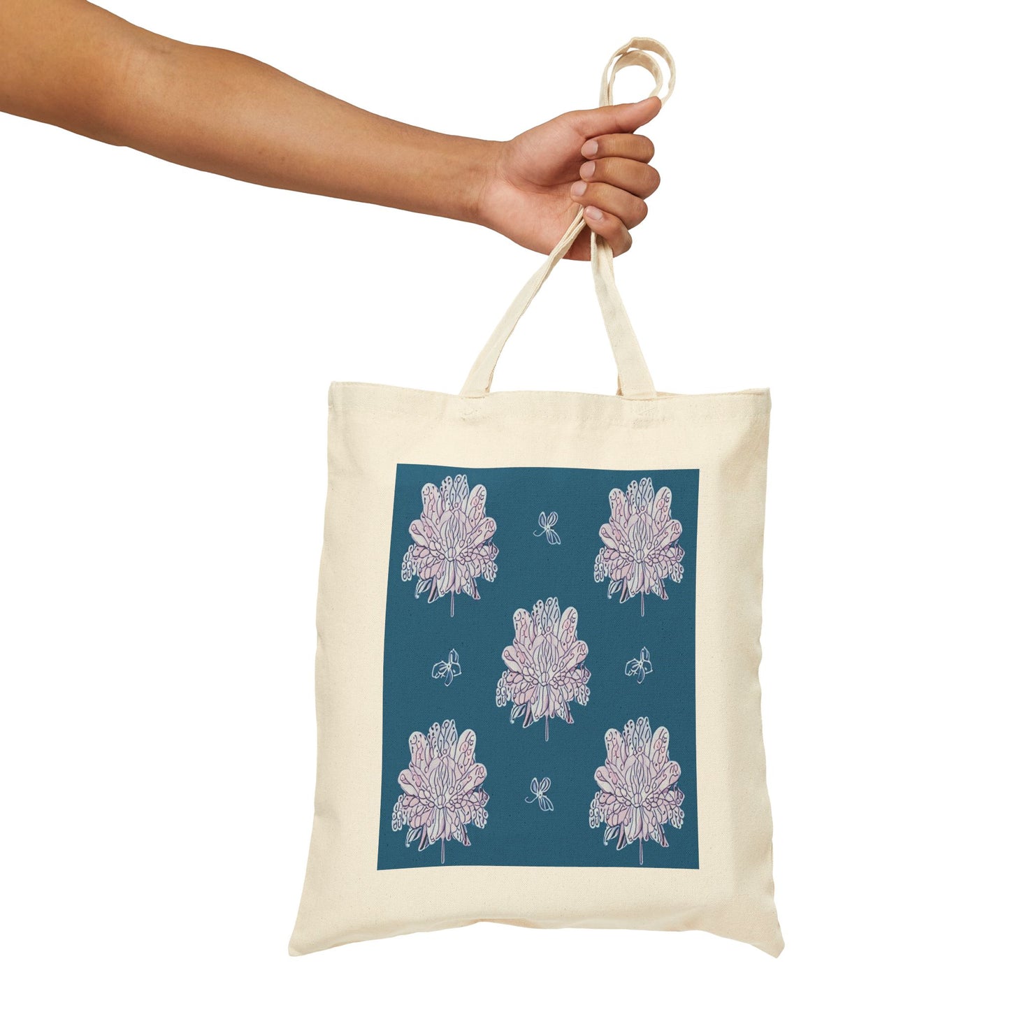 Lavender Floral Butterflies Cotton Canvas Tote Bag