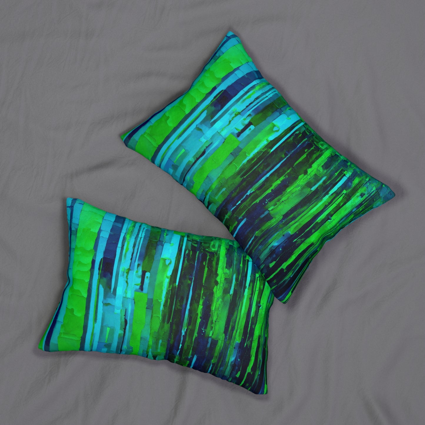 Striped Blue Green Spun Polyester Lumbar Pillow, 20" x 14"