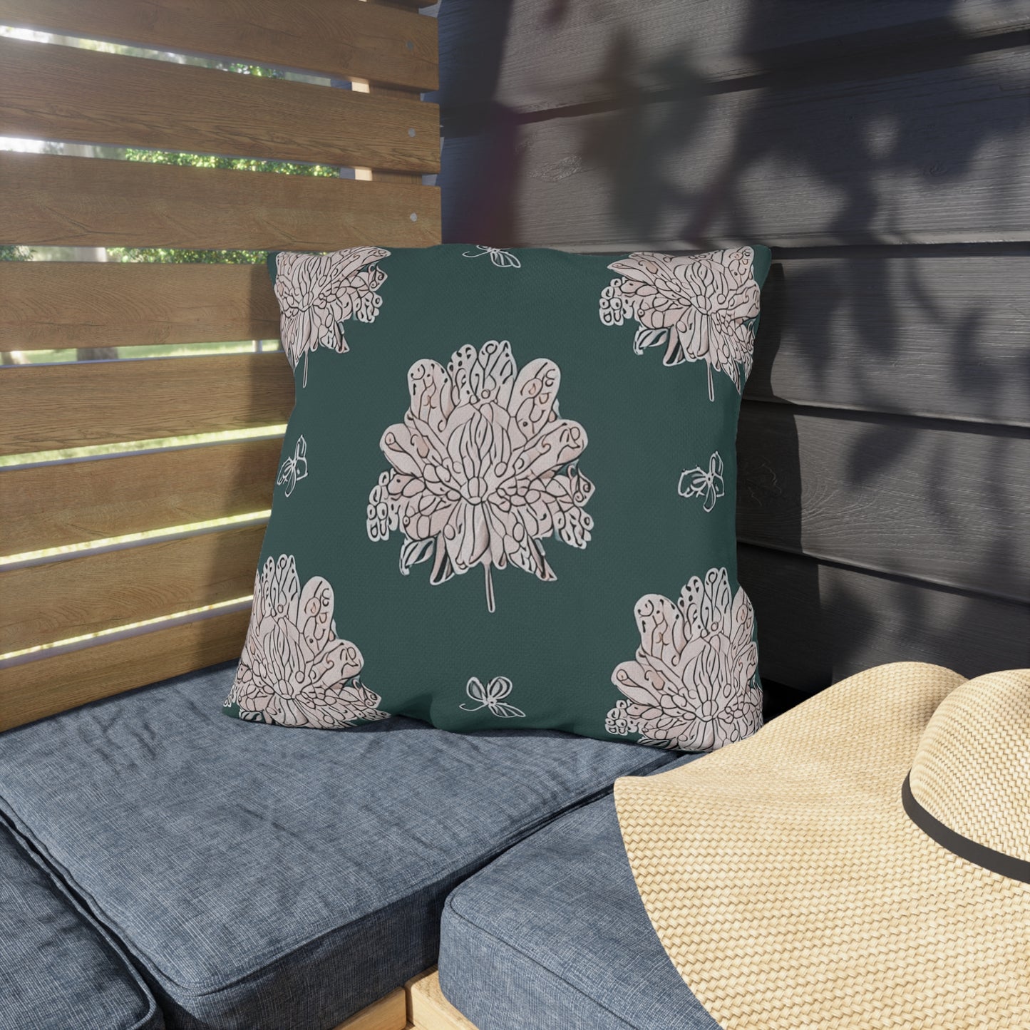 Soft White Floral Butterflies 18" x 18" Outdoor Pillow