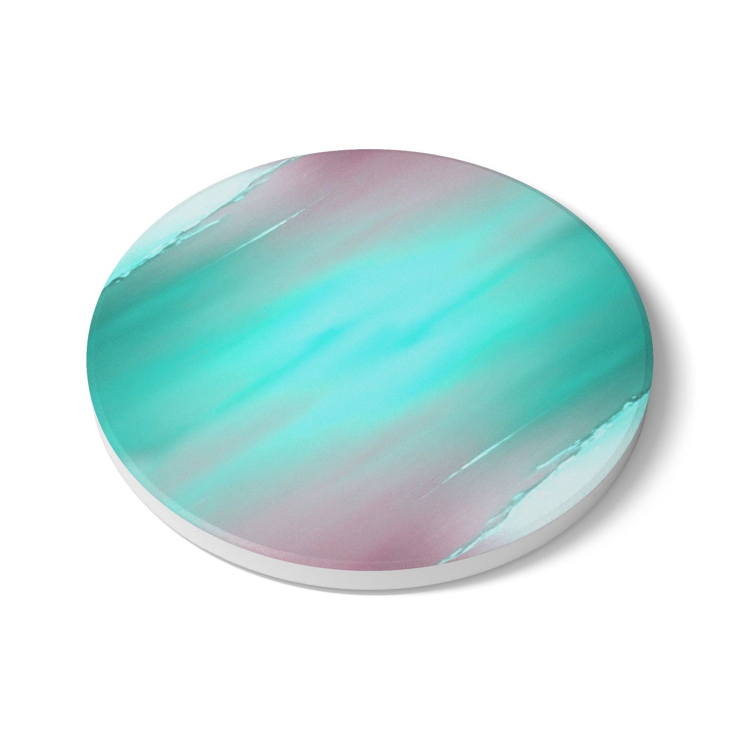Green Sea Lavender Fog 4" x 4" Round Ceramic Coaster