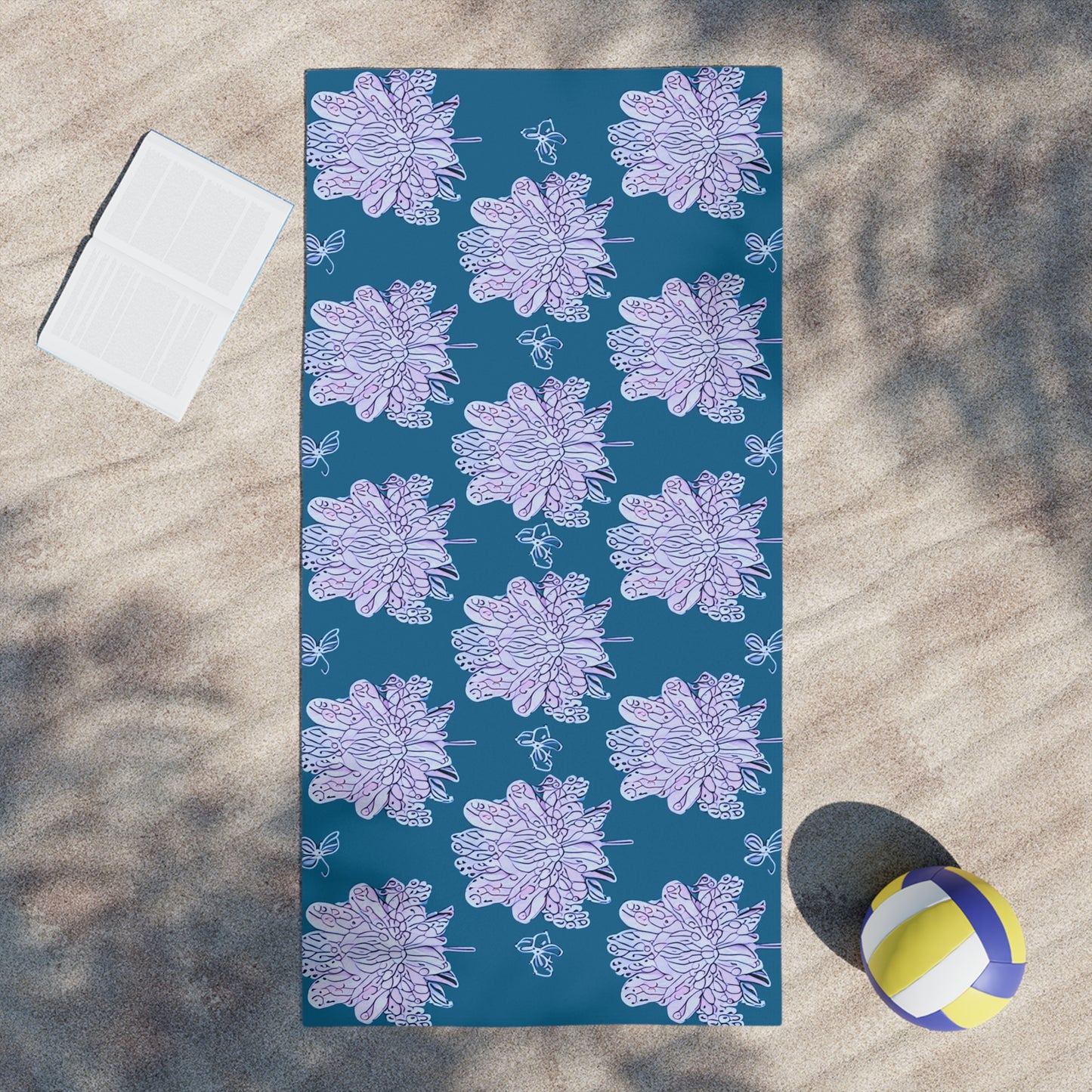 Lavender Floral Butterflies Beach Towel, 30" x 60"