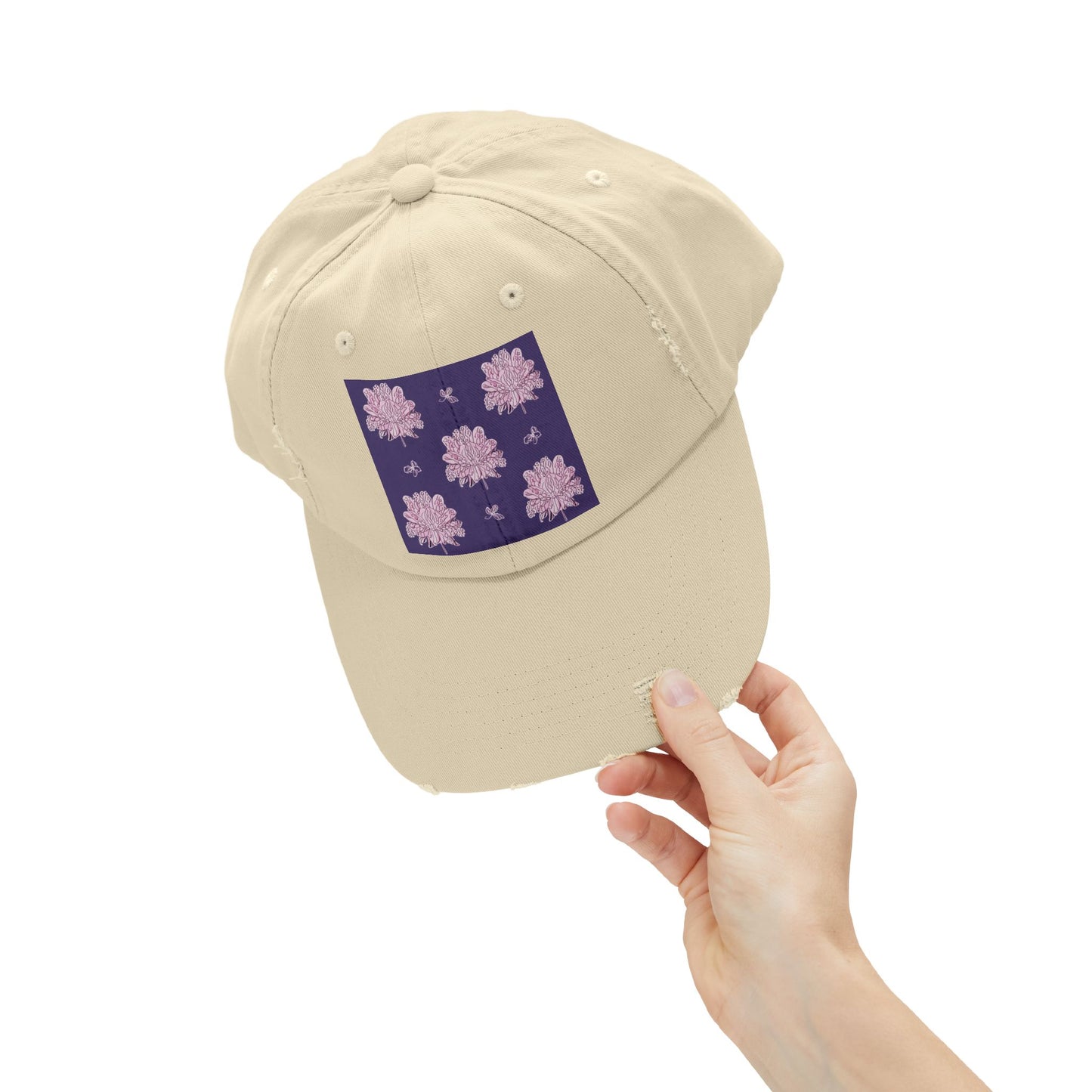 Magenta Floral Butterflies Unisex Distressed Cap
