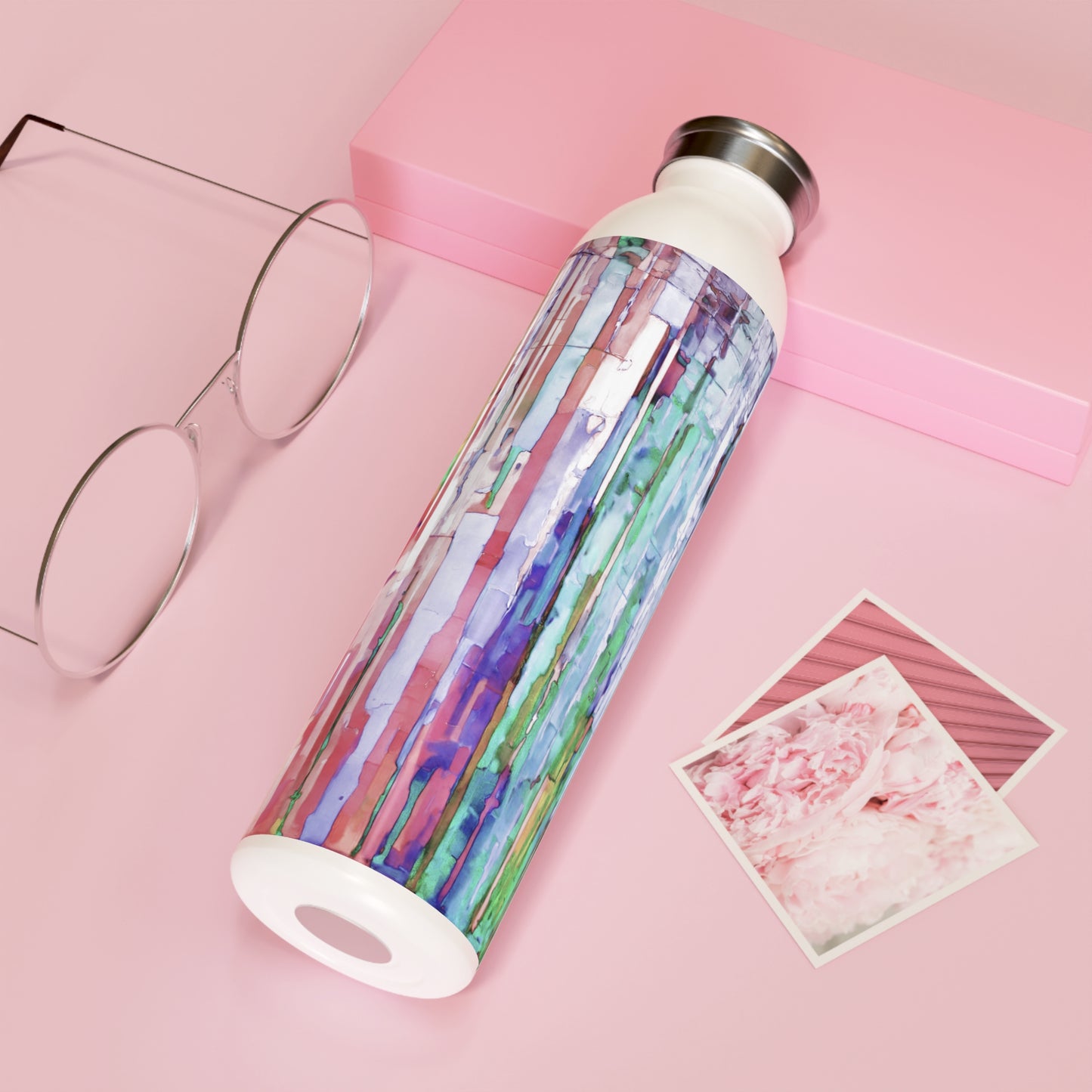 Striped Pastels Slim Water Bottle, 20 oz White