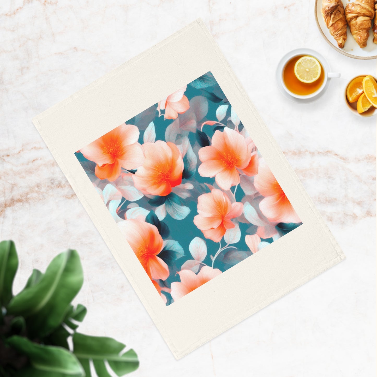 Orange Blossom Floral Bunch Cotton Tea Towel 19.6" x 27.5"