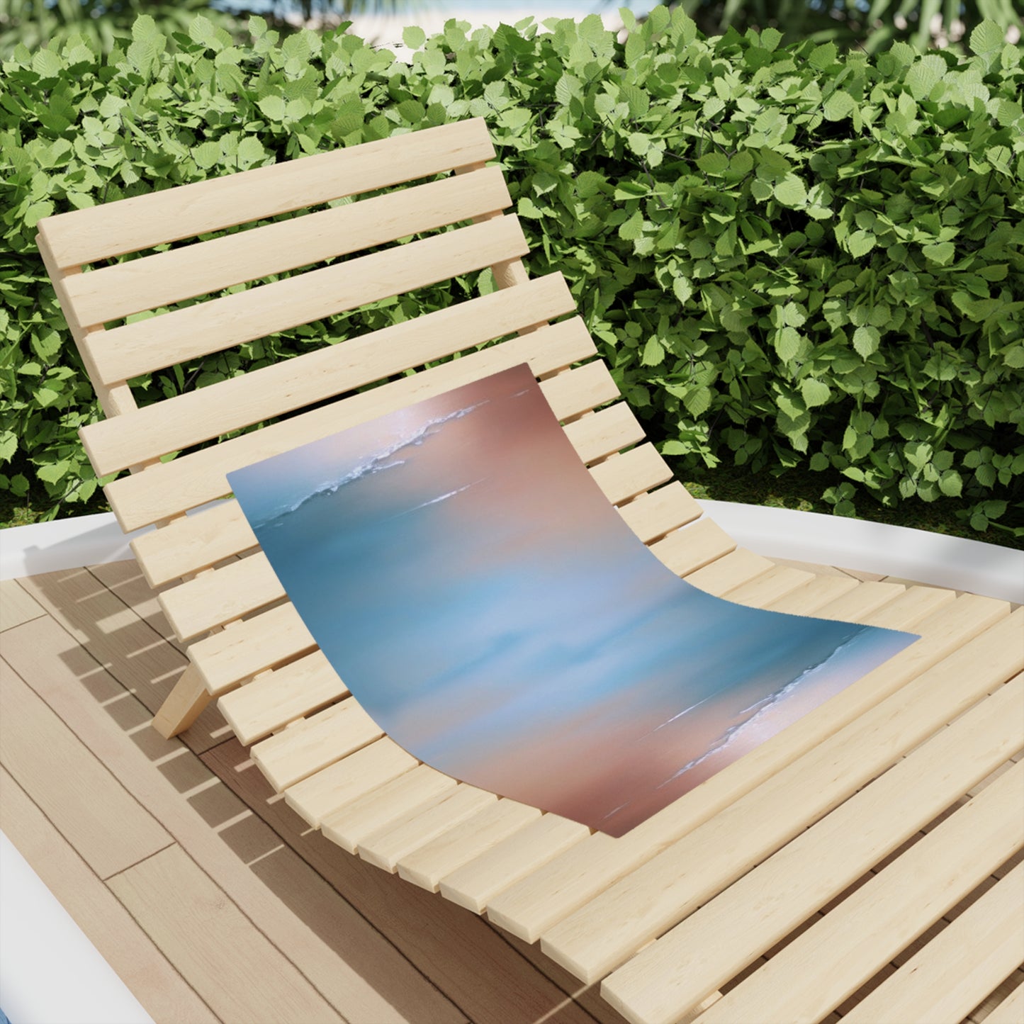 Blue Sea Peach Fog Beach Towel, 18" x 27"