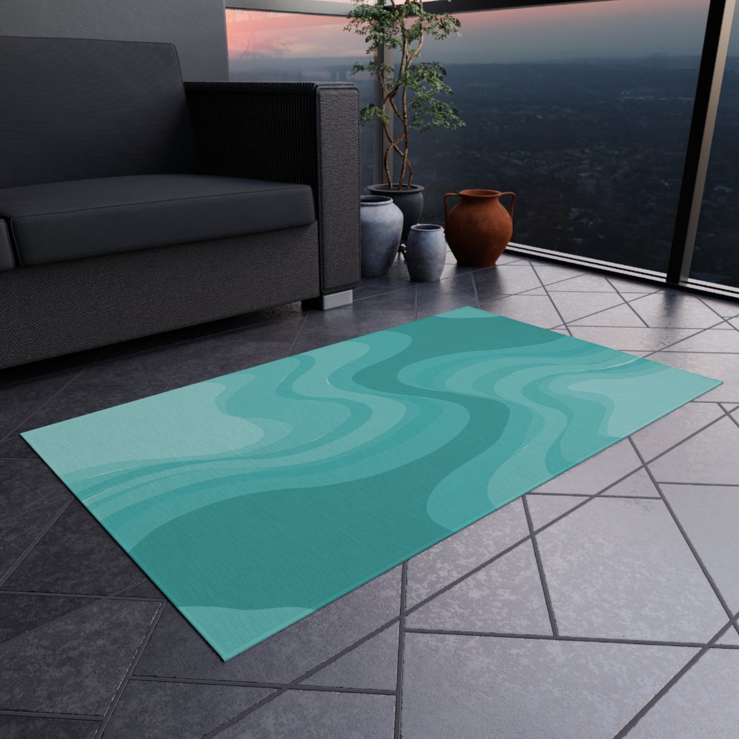 Tif Green Wavey 36" x 60" Outdoor Rug