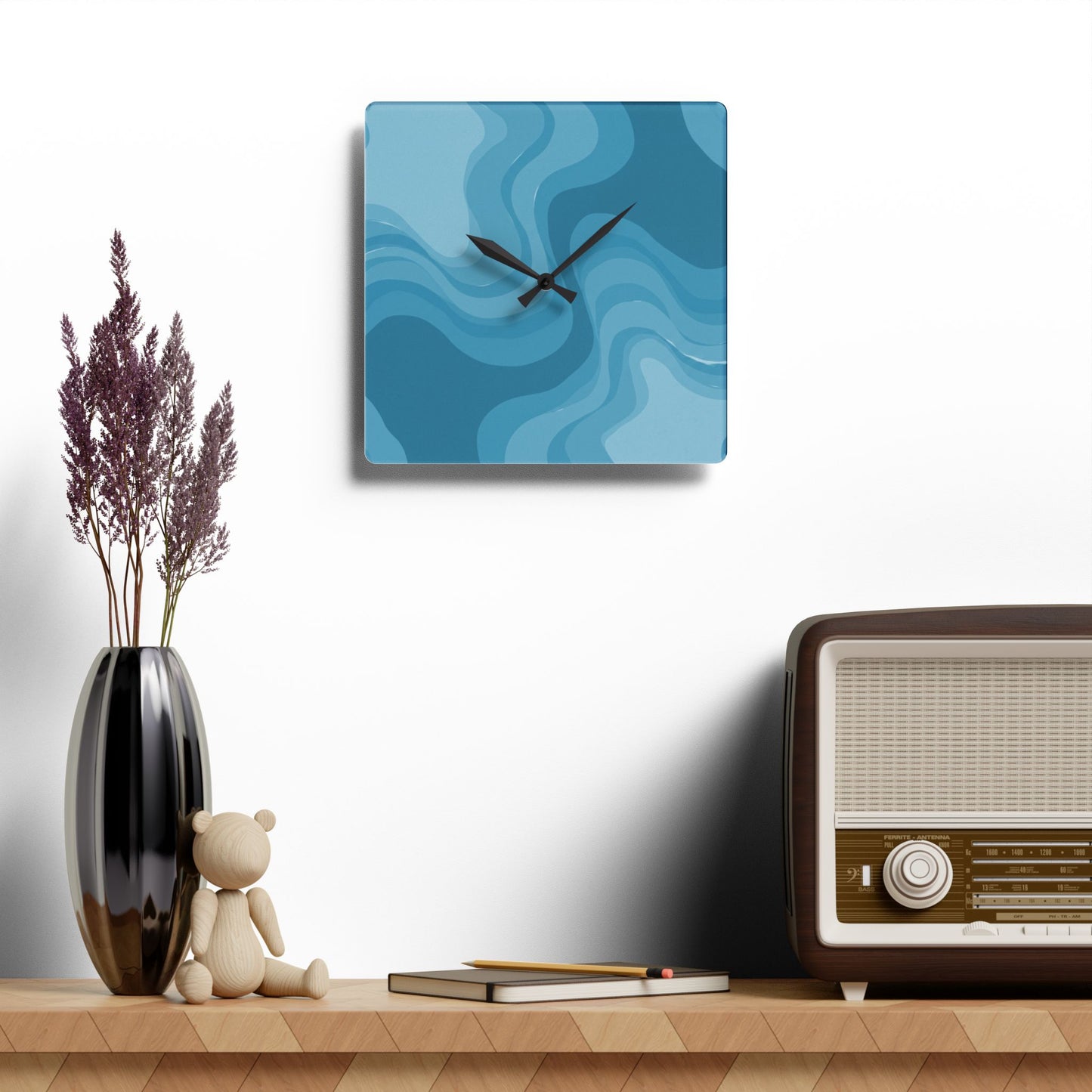 Sky Blue Wavey 10.75" x 10.75" Round or Square Acrylic Wall Clock