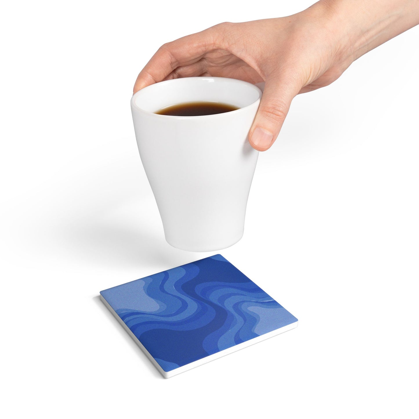 Deep Blue Wavey 4" x 4" Square Ceramic Coaster