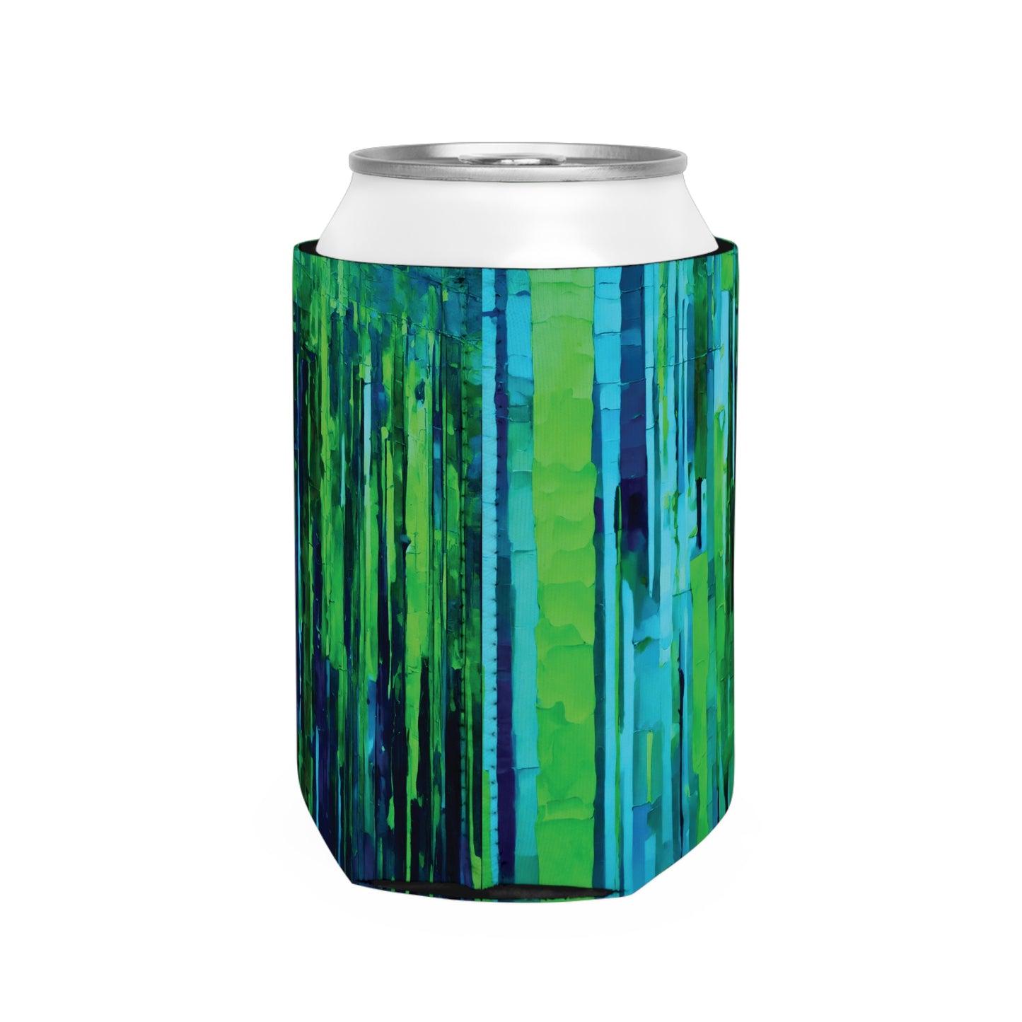 Striped Blue Green 12 oz Can Cooler Sleeve