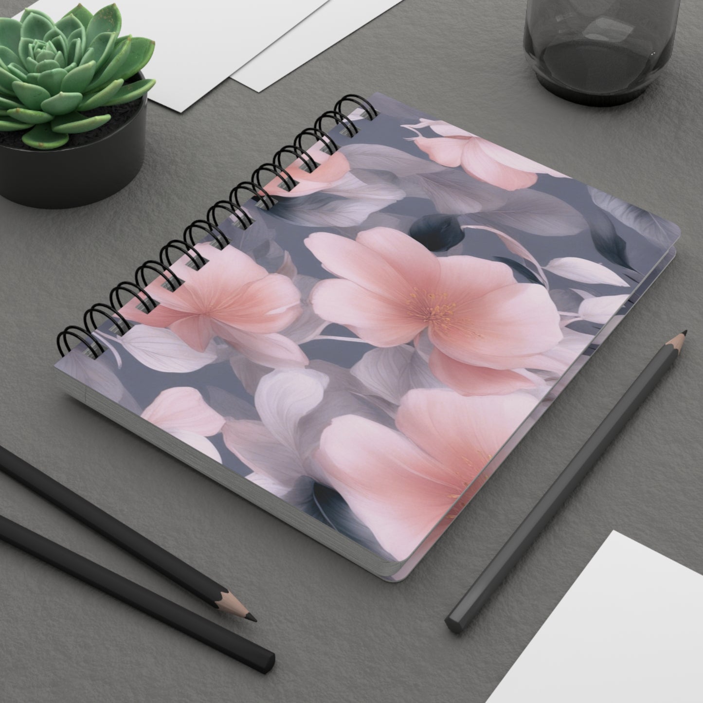 Peach and Blue Gray Floral Bunch Bound Journal, 5" x 7" 150 pages