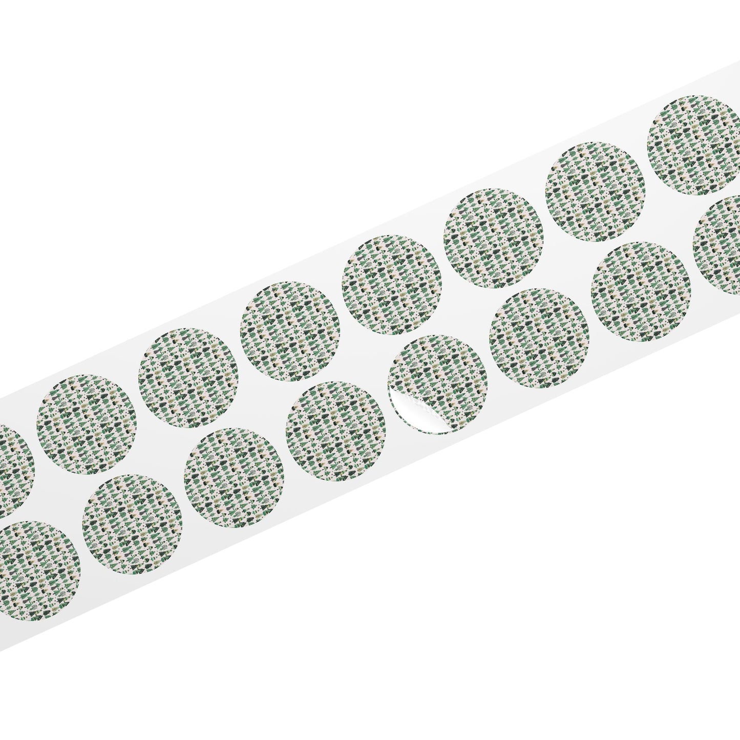 Mini Green Trees Round Sticker Label Rolls, 1" x 1"