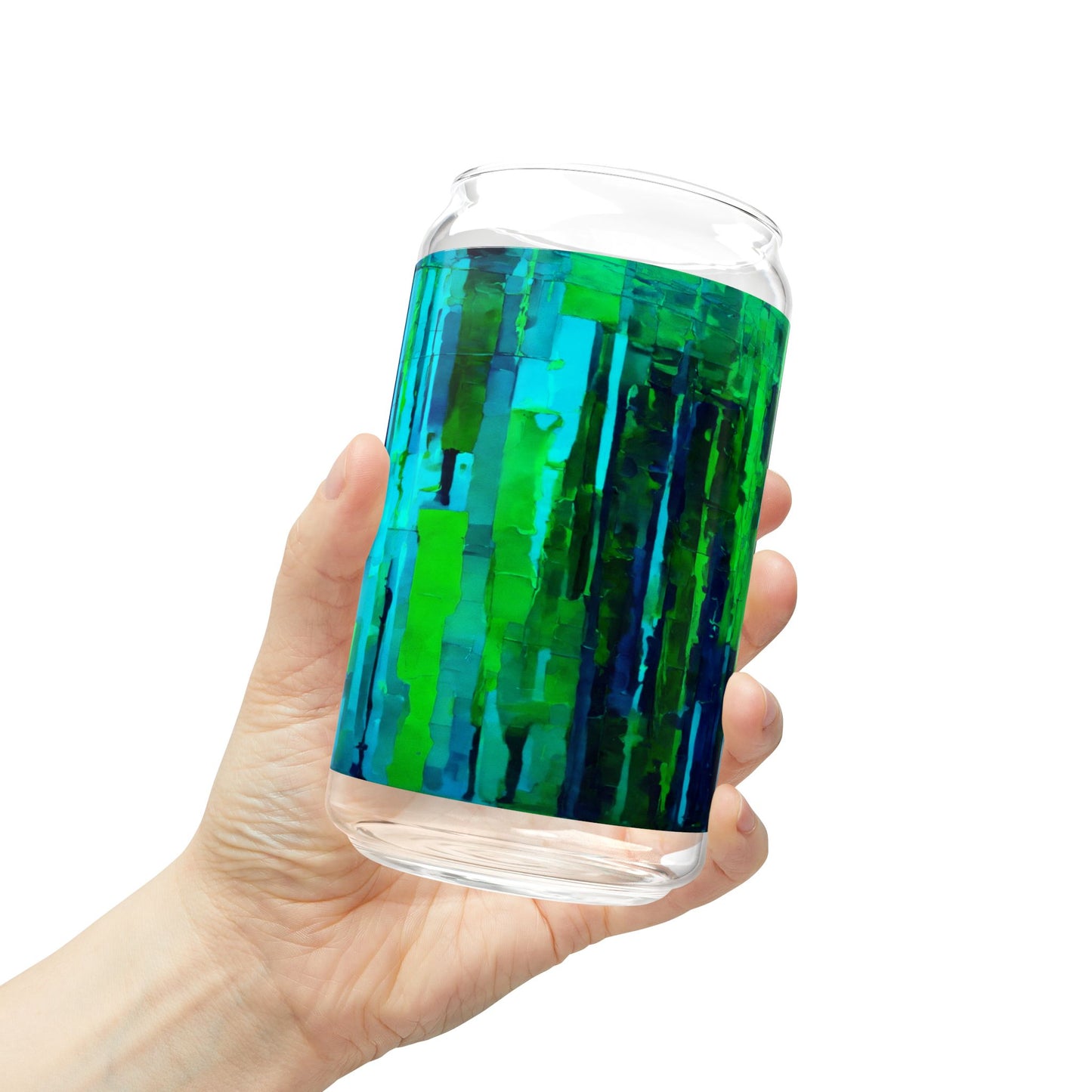 Striped Blue Green Glass, 16oz
