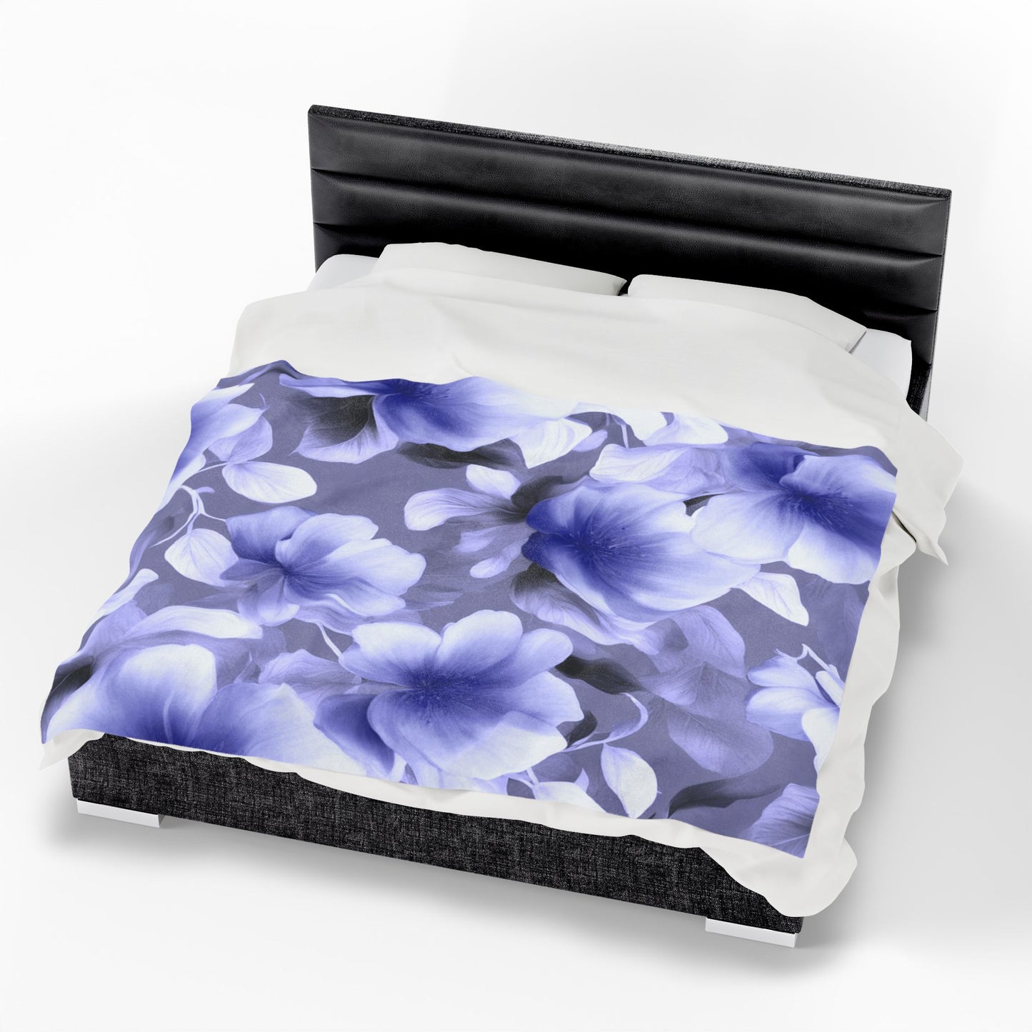 Indigo Blossom Floral Bunch Velveteen Plush Blanket, 60" x 80"