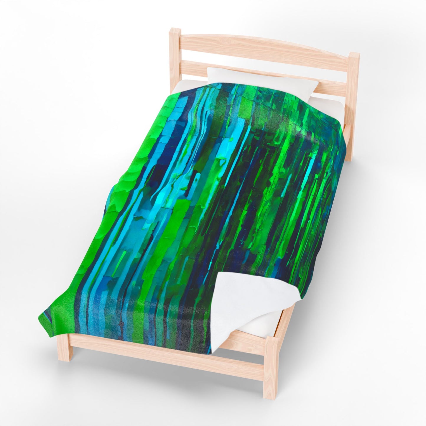 Striped Blue Green Velveteen Plush Blanket, 60" x 80"