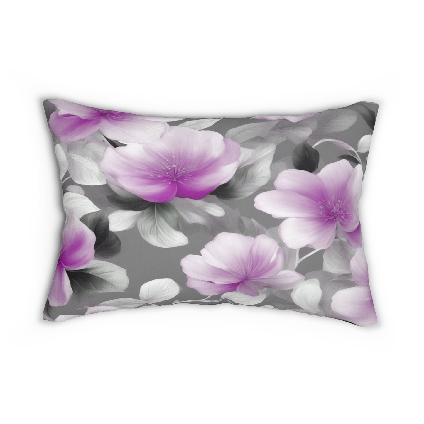 Purple Blossom Floral Bunch Spun Polyester Lumbar Pillow, 20" x 14"