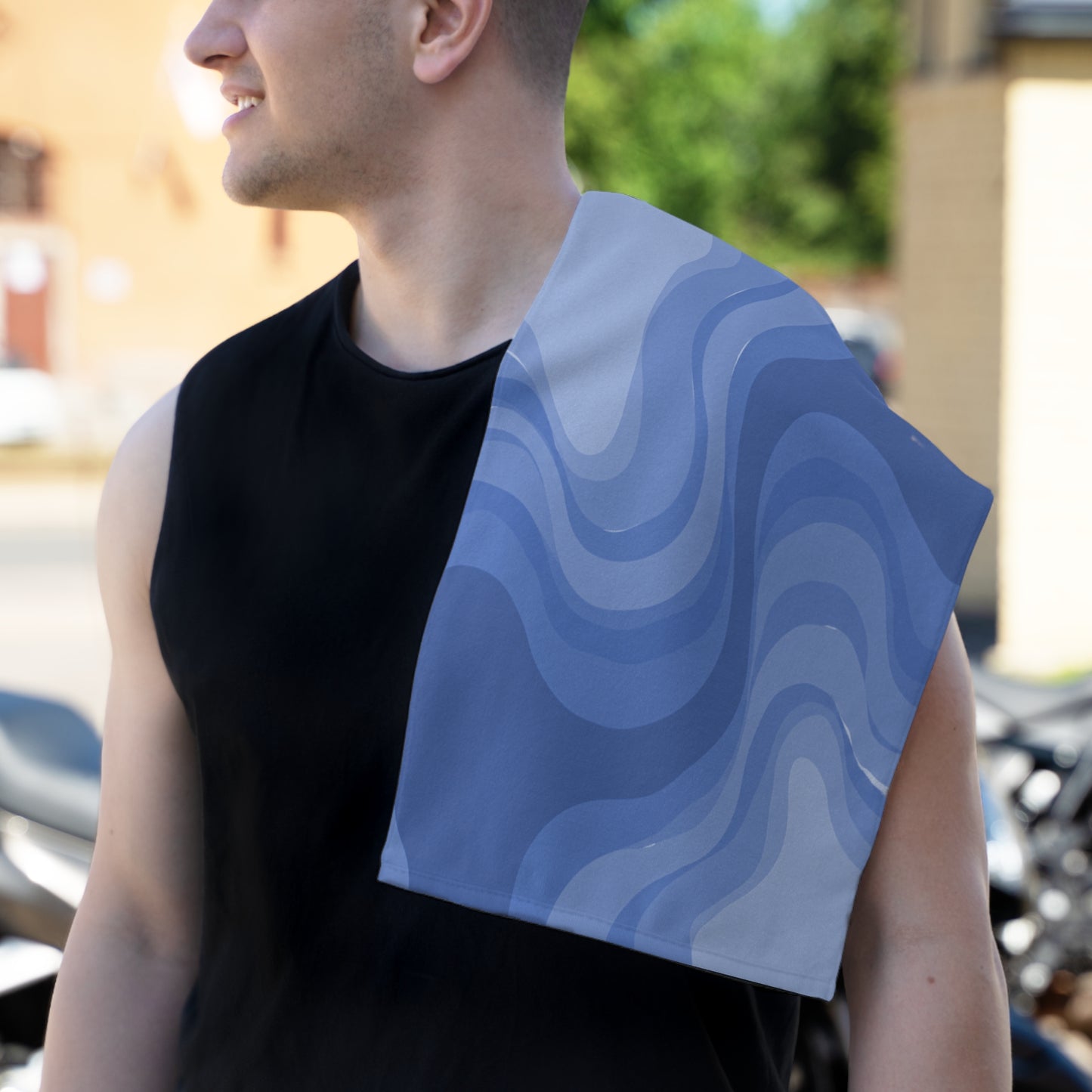 Deep Blue Wavey Rally Towel, 11" x 18"