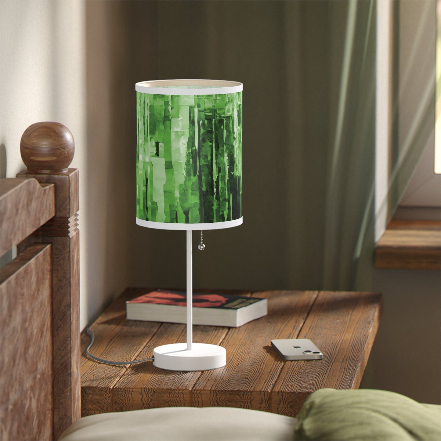 Striped Mint Pastel Table Lamp on a White or Silver Stand, US|CA plug