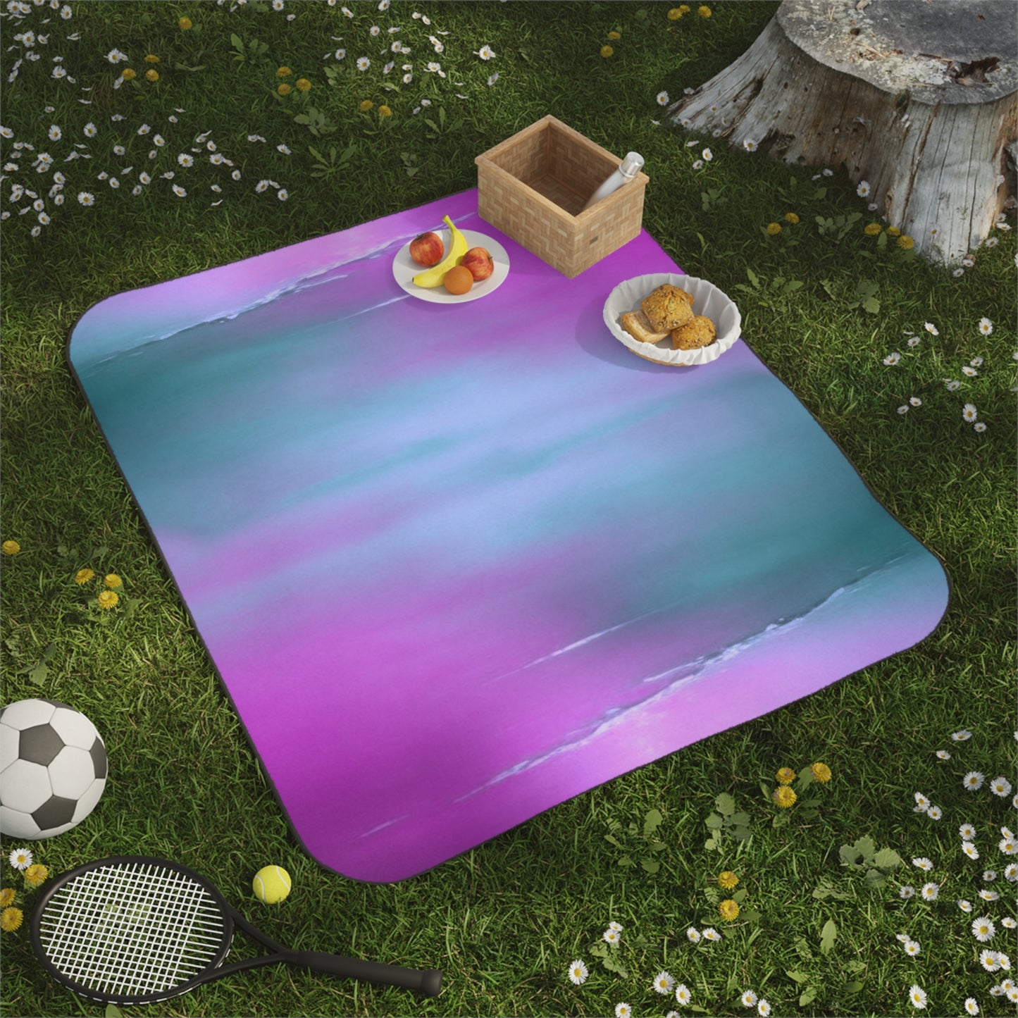 Dark Blue Green Sea Purple Fog 61" × 51" Picnic Blanket