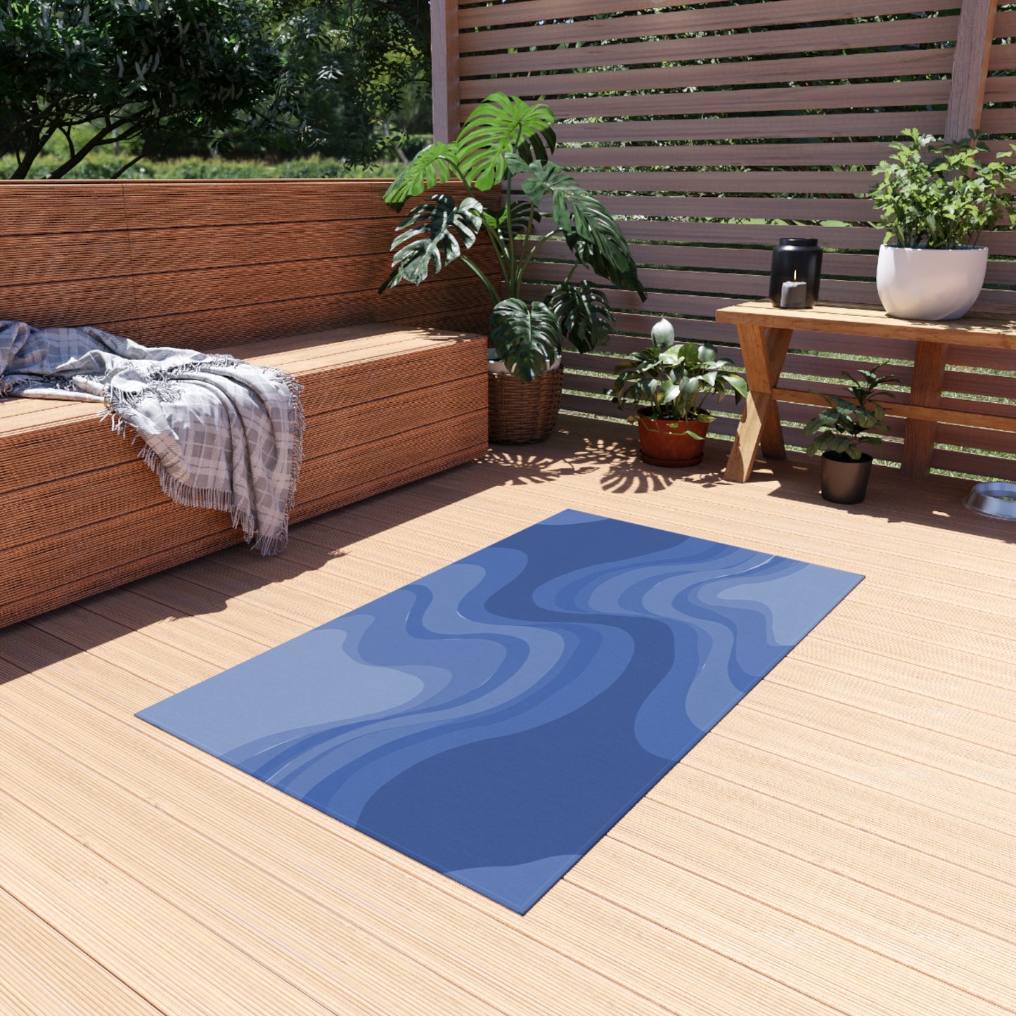 Deep Blue Wavey 36" x 60" Outdoor Rug