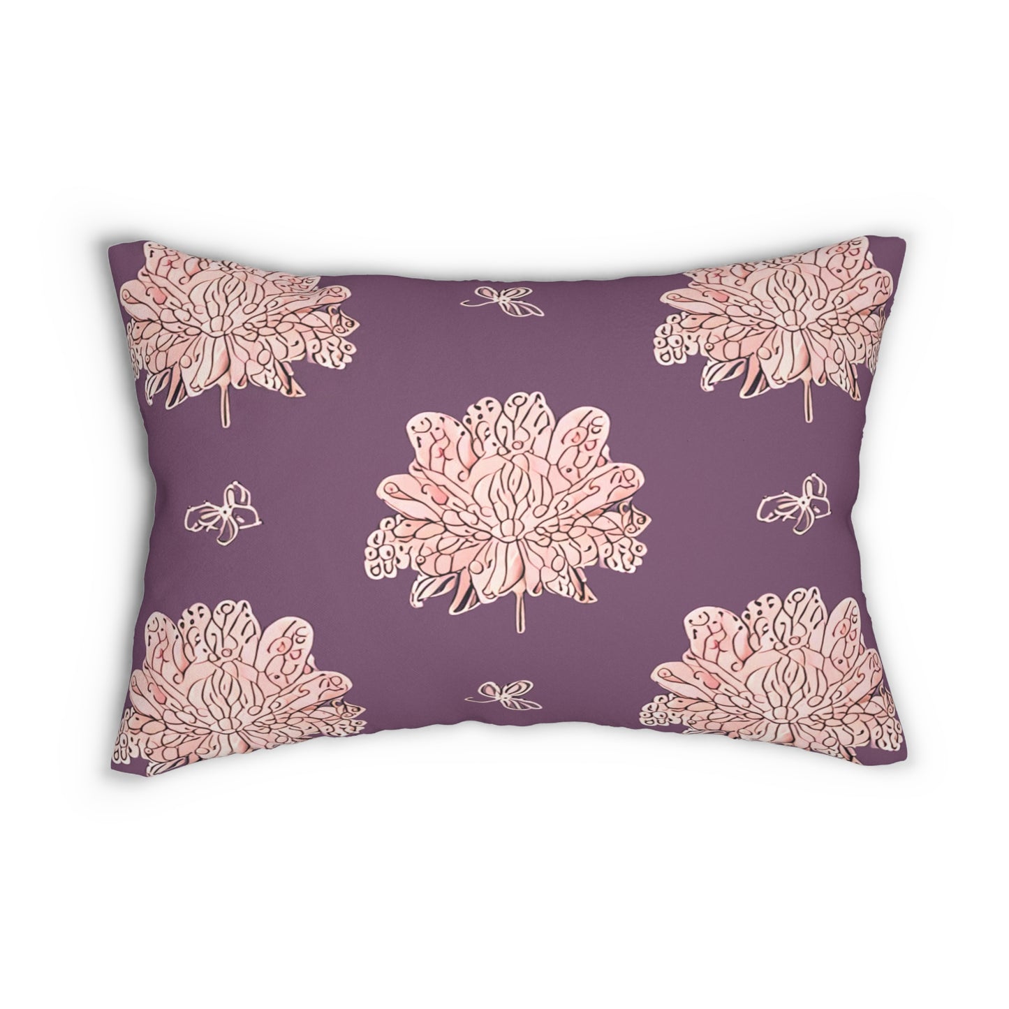 Pink Floral Butterflies Spun Polyester Lumbar Pillow, 20" x 14"