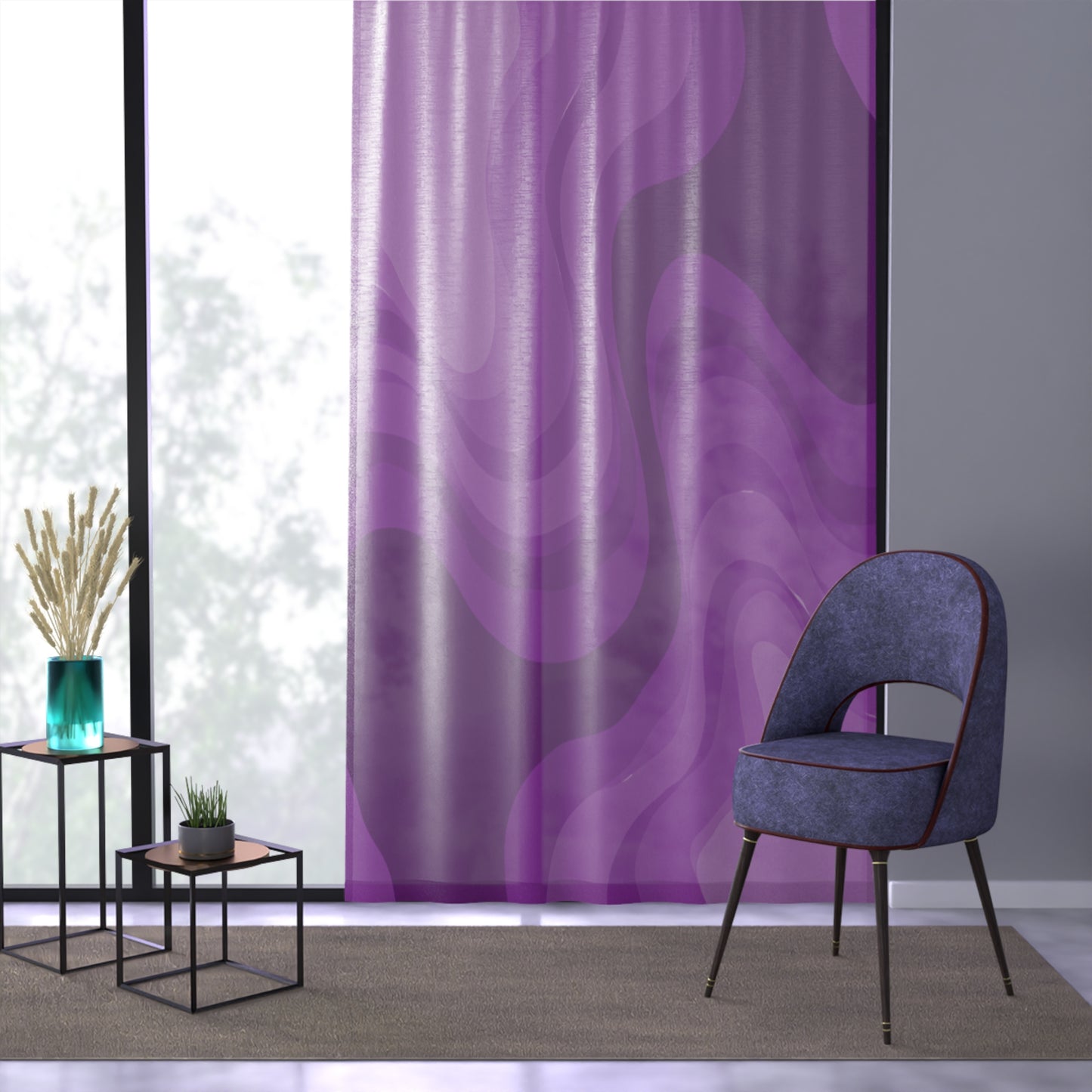 Wavey Purple Wavey Sheer Window Curtain, 50" x 84", partially transparent