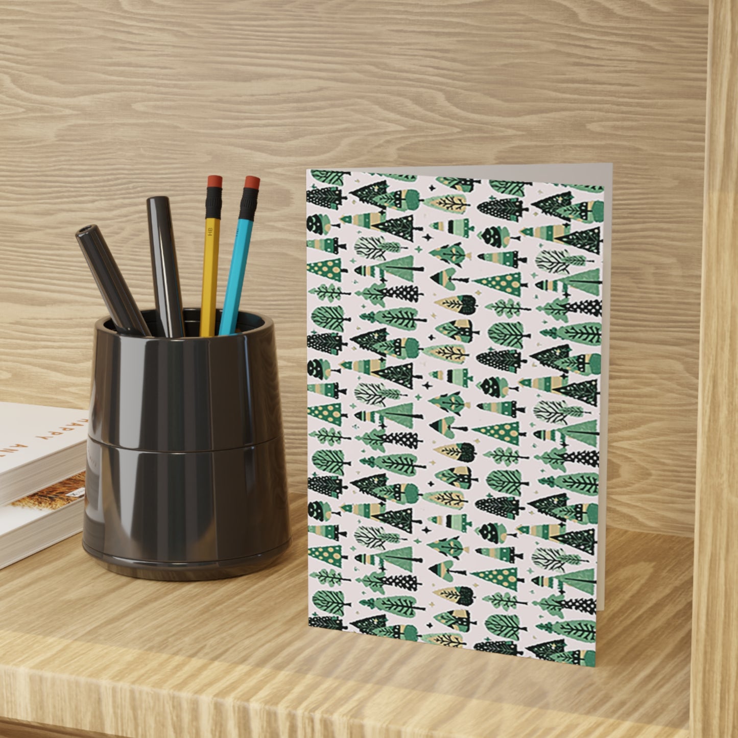 Mini Vintage Green Trees Greeting Cards (1 or 10-pcs)