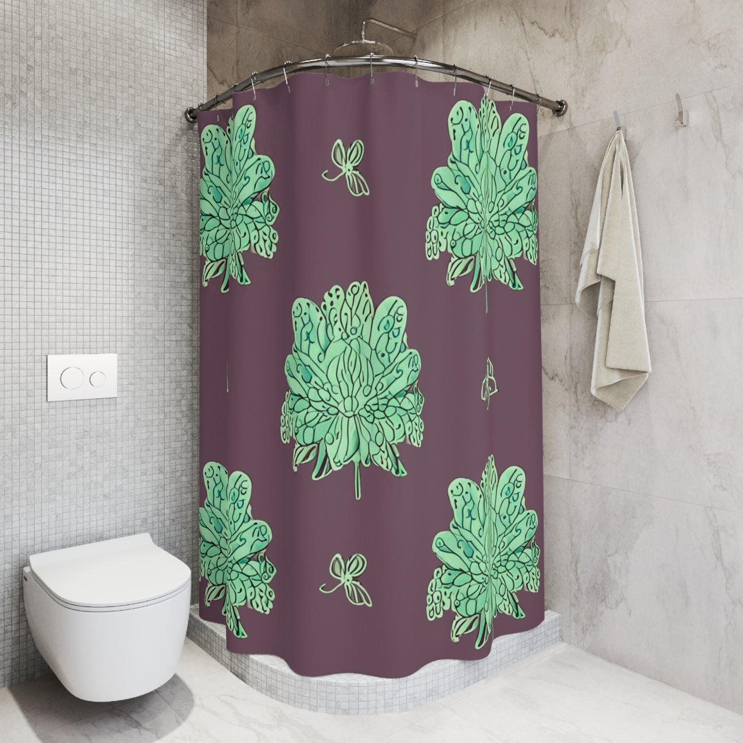 Mint Green Floral Butterflies Shower Curtain, 71" x 74"