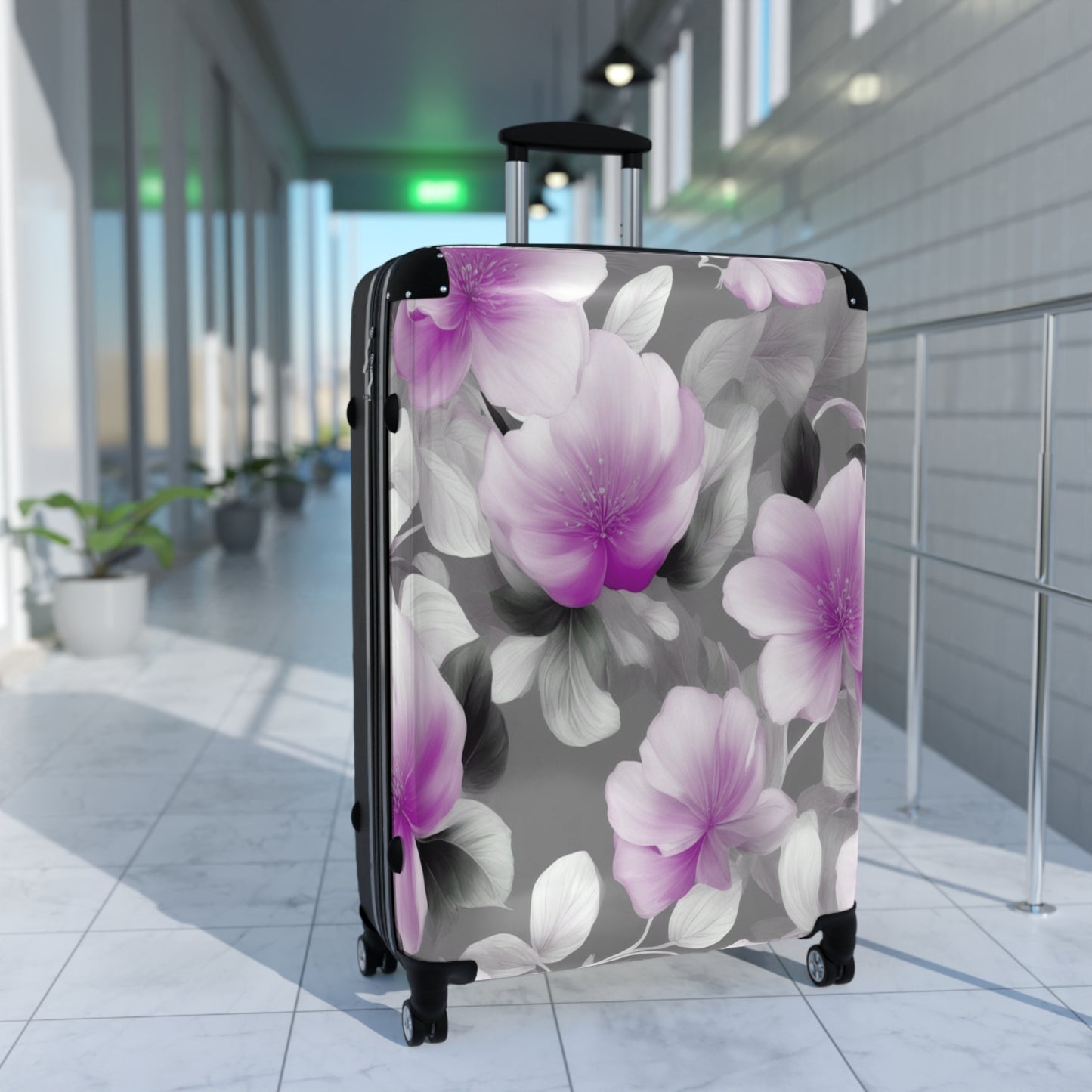 Purple Blossom Floral Bunch Large Suitcase with built in lock, 4 double-wheels, telescopic handle, and ABS back hard-shell