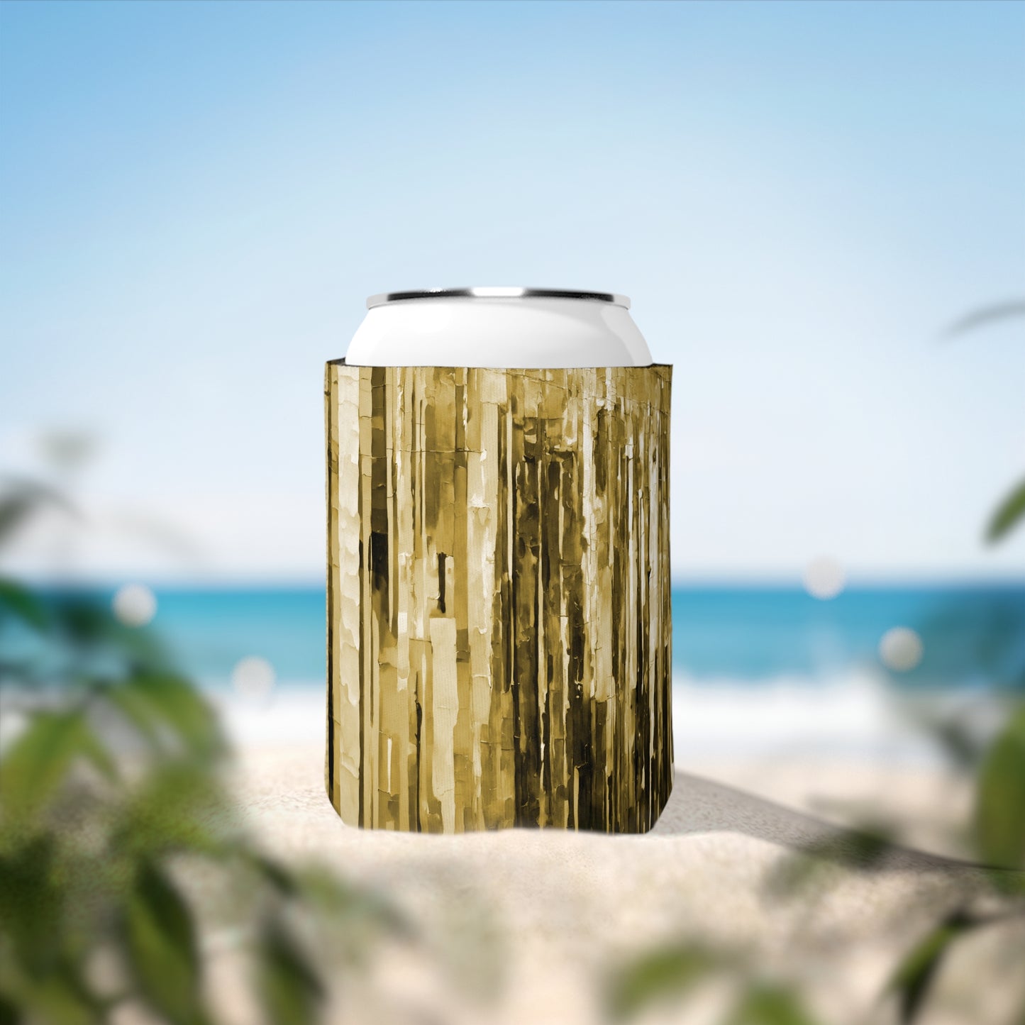 Striped Light Brown 12 oz Can Cooler Sleeve