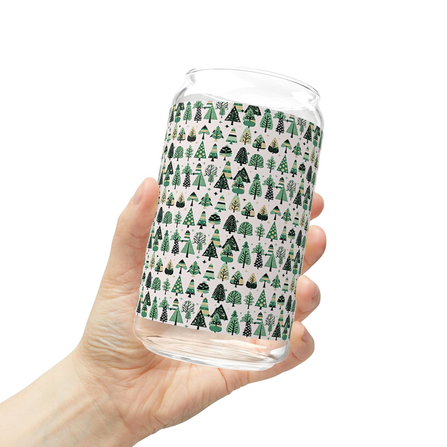 Mini Vintage Green Trees Sipper Glass, 16oz
