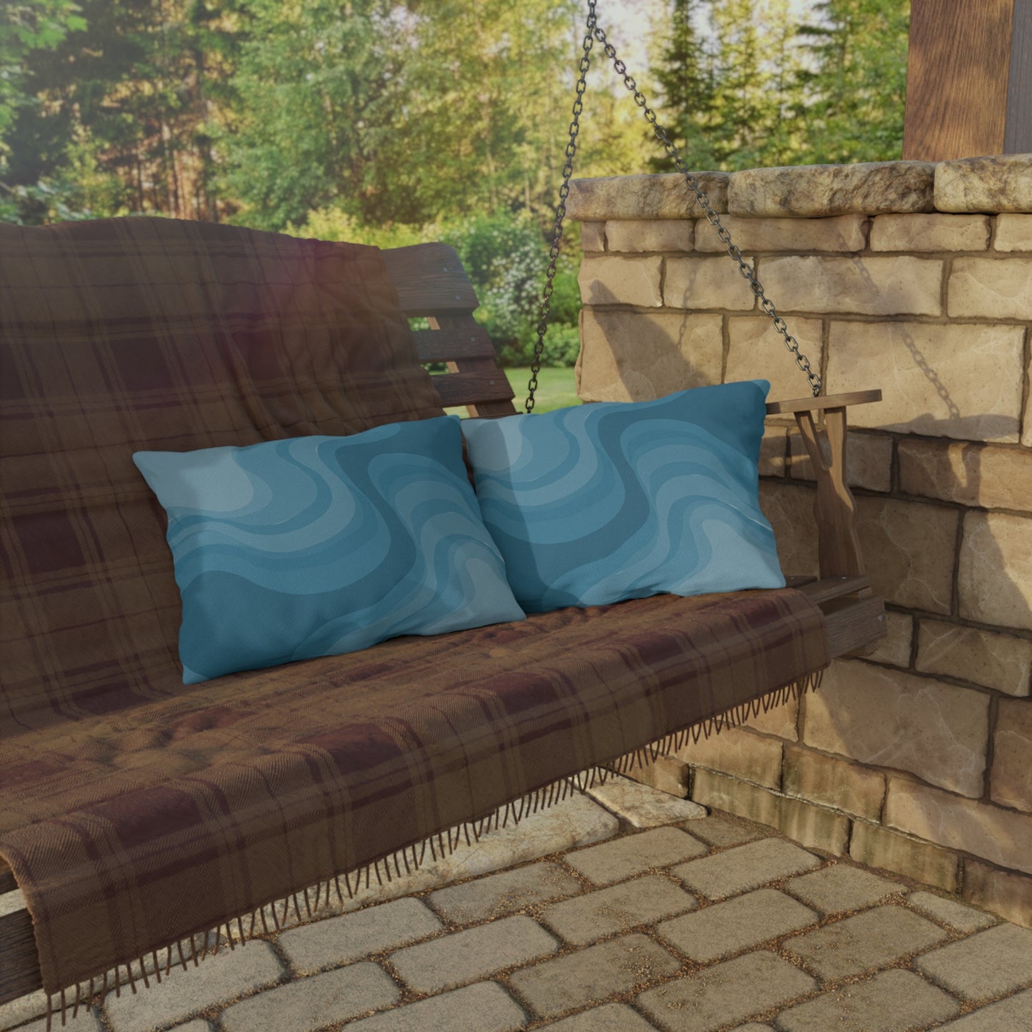 Sky Blue Wavey 20" x 14" Outdoor Pillow