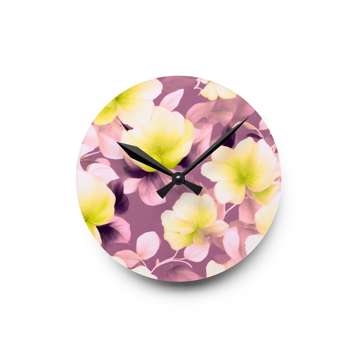 Lemon Blossom Floral Bunch Acrylic Round Wall Clock, 8" x 8"