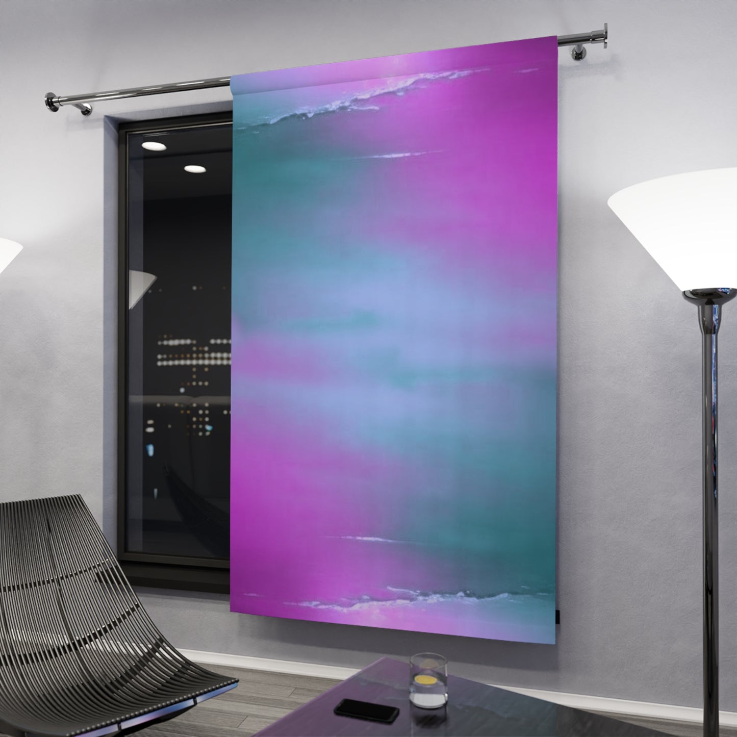 Dark Blue Green Sea Purple Fog Window Curtain, 50" x 84", blackout