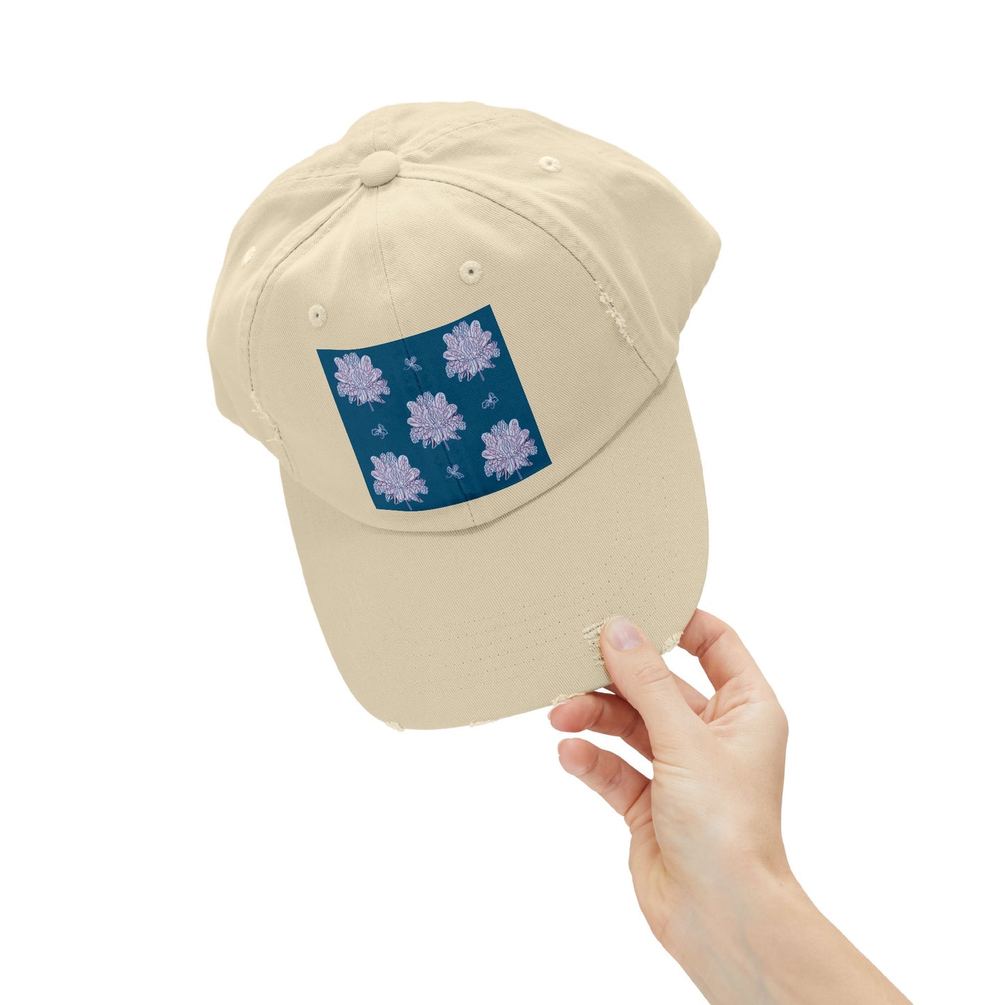 Lavender Floral Butterflies Unisex Distressed Cap
