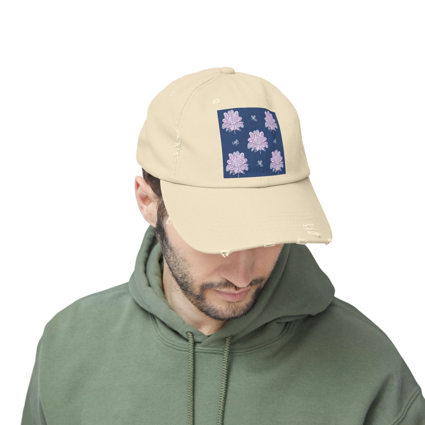 Purple White Floral Butterflies Unisex Distressed Cap