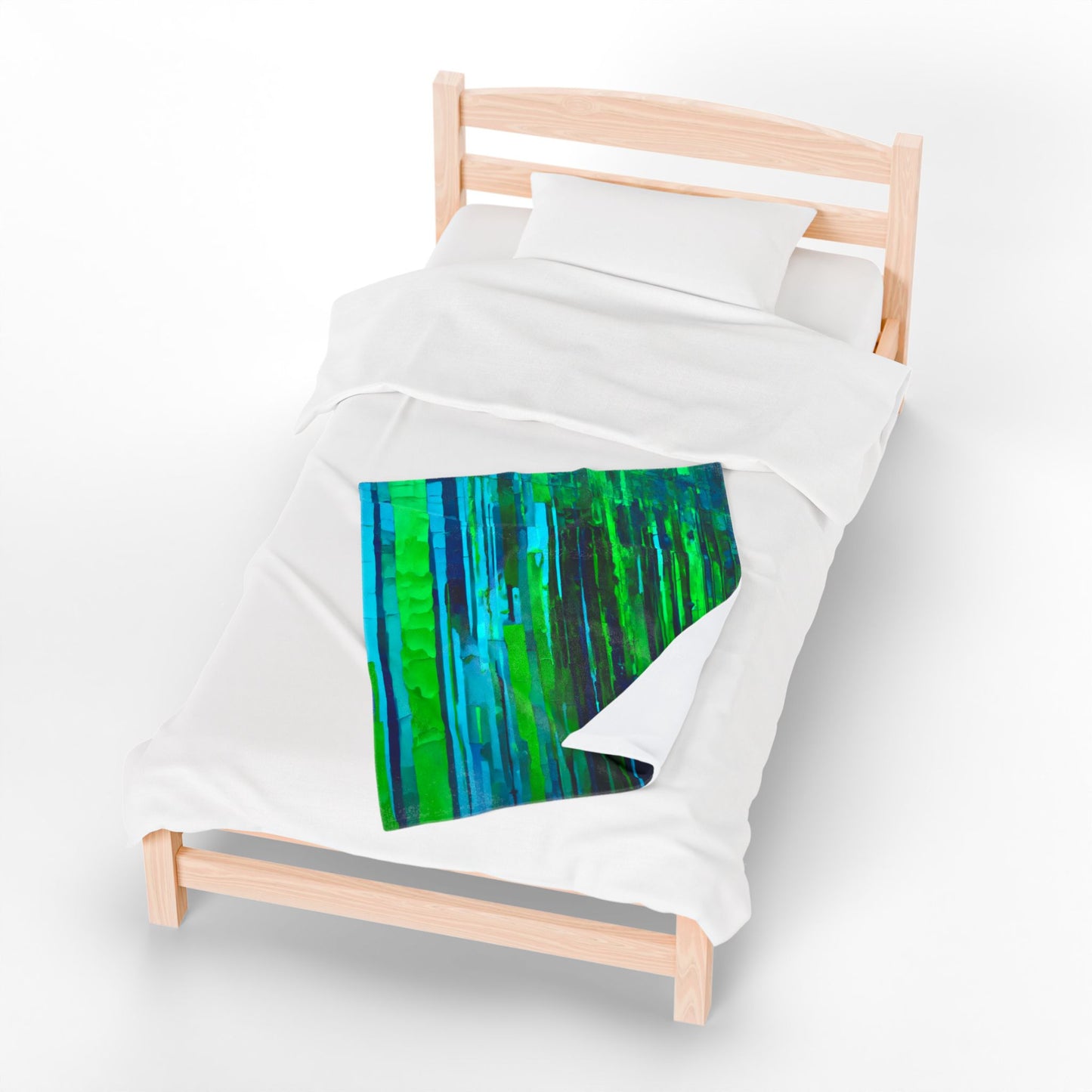 Striped Blue Green Velveteen Plush Blanket, 30" x 40"