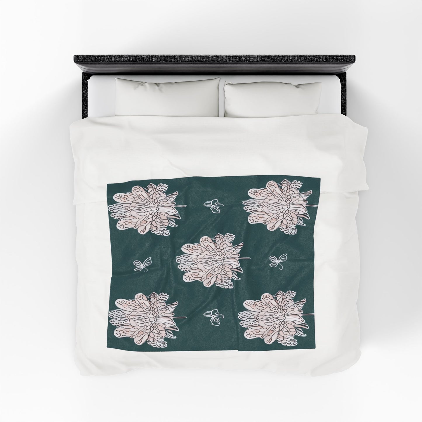 Soft White Floral Butterflies Velveteen Plush Blanket, 50" x 60"