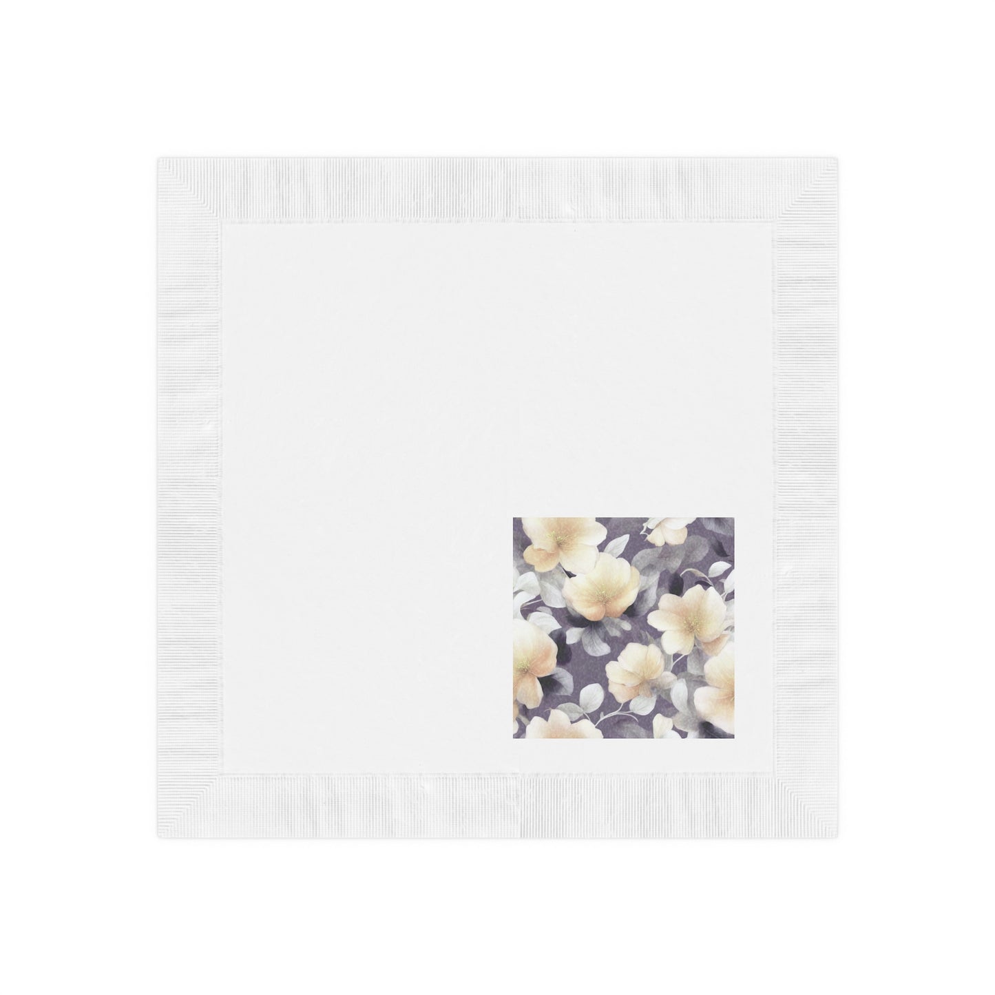 White Blush Floral Bunch White Coined Napkins, 4.8" x 4.8"