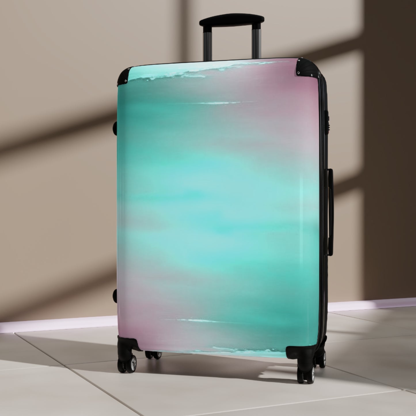 Green Sea Lavender Fog Large Suitcase with built in lock, 4 double-wheels, telescopic handle, and ABS back hard-shell