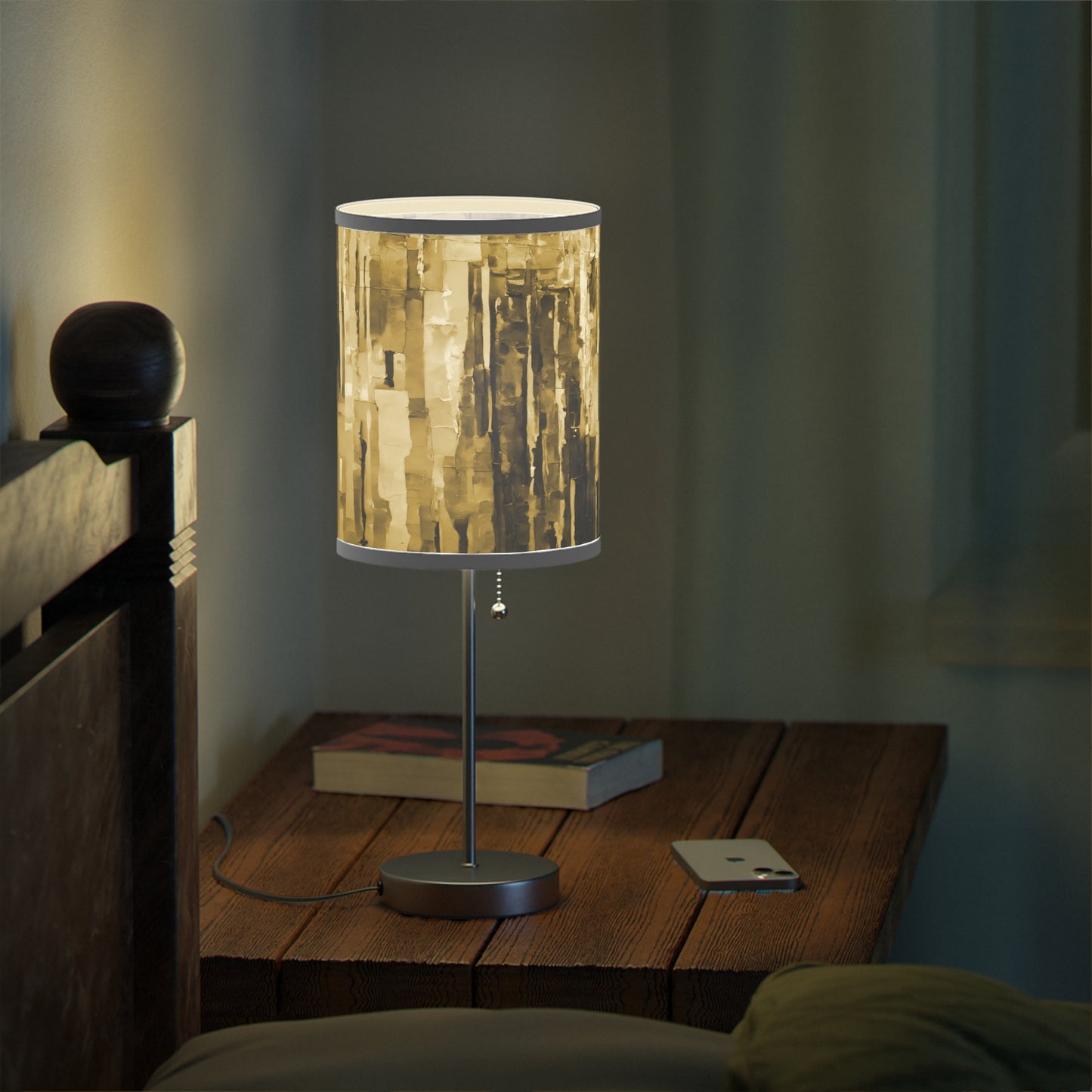 Striped Light Brown Table Lamp on a White or Silver Stand, US|CA plug