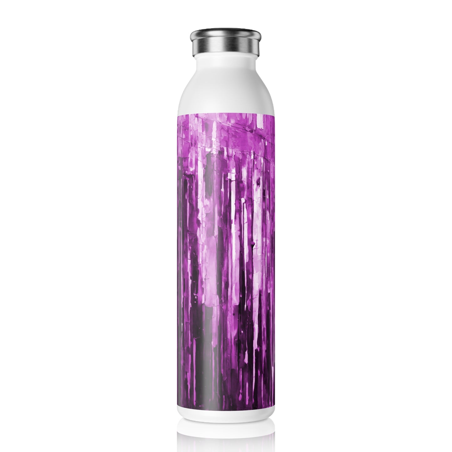 Striped Powder Lavender Slim Water Bottle, 20 oz White