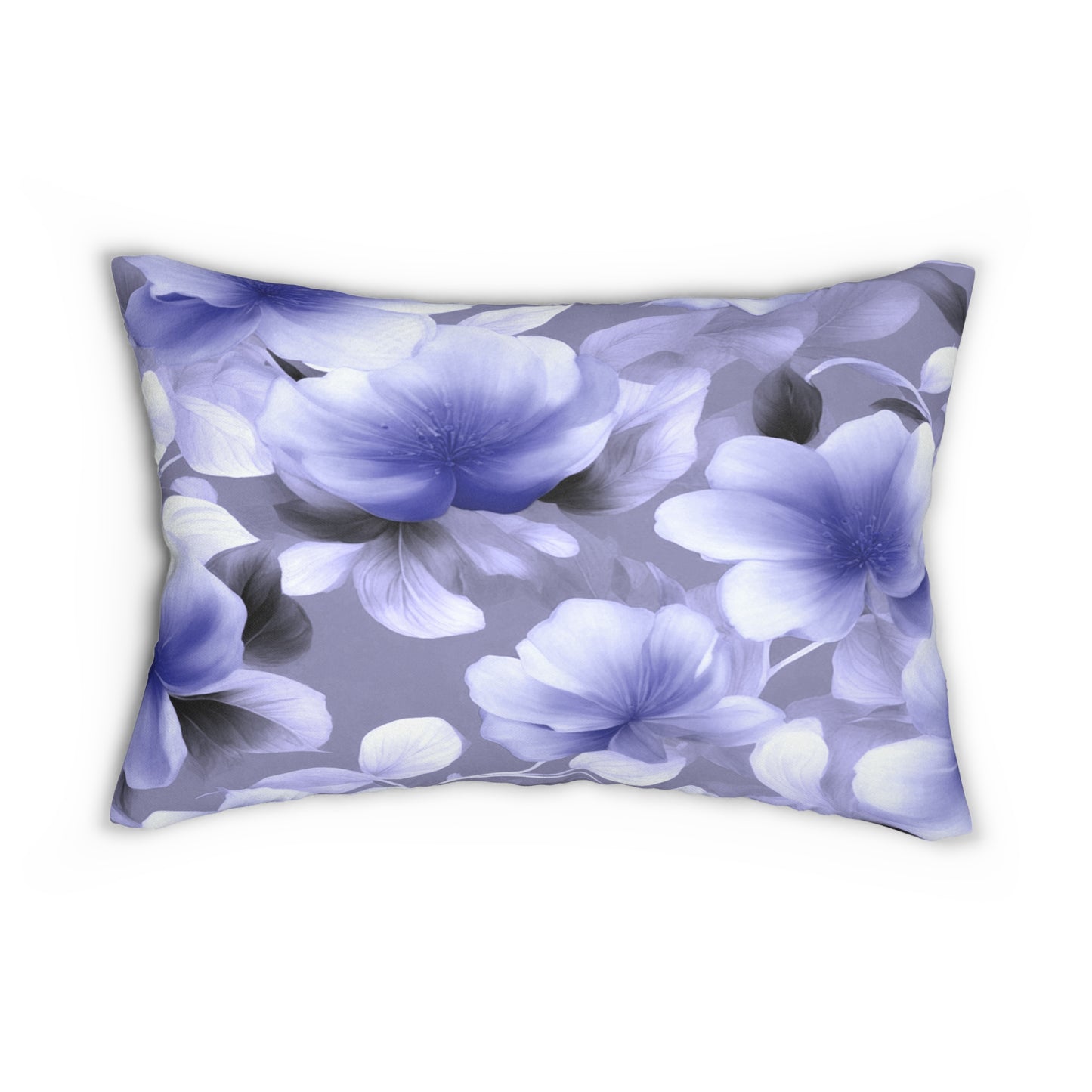Indigo Blossom Floral Bunch Spun Polyester Lumbar Pillow, 20" x 14"