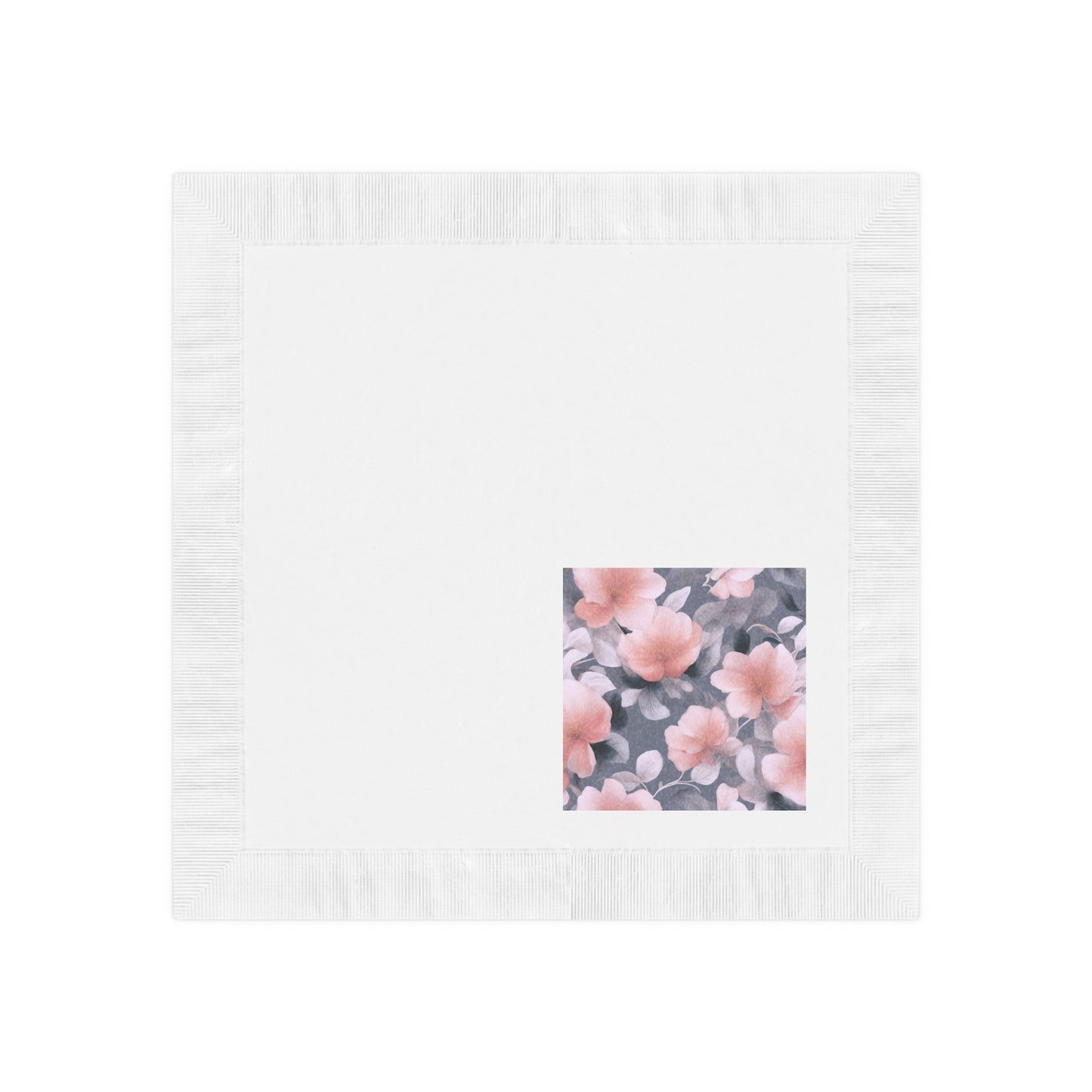 Peach and Blue Gray Floral Bunch White Coined Napkins, 4.8" x 4.8"