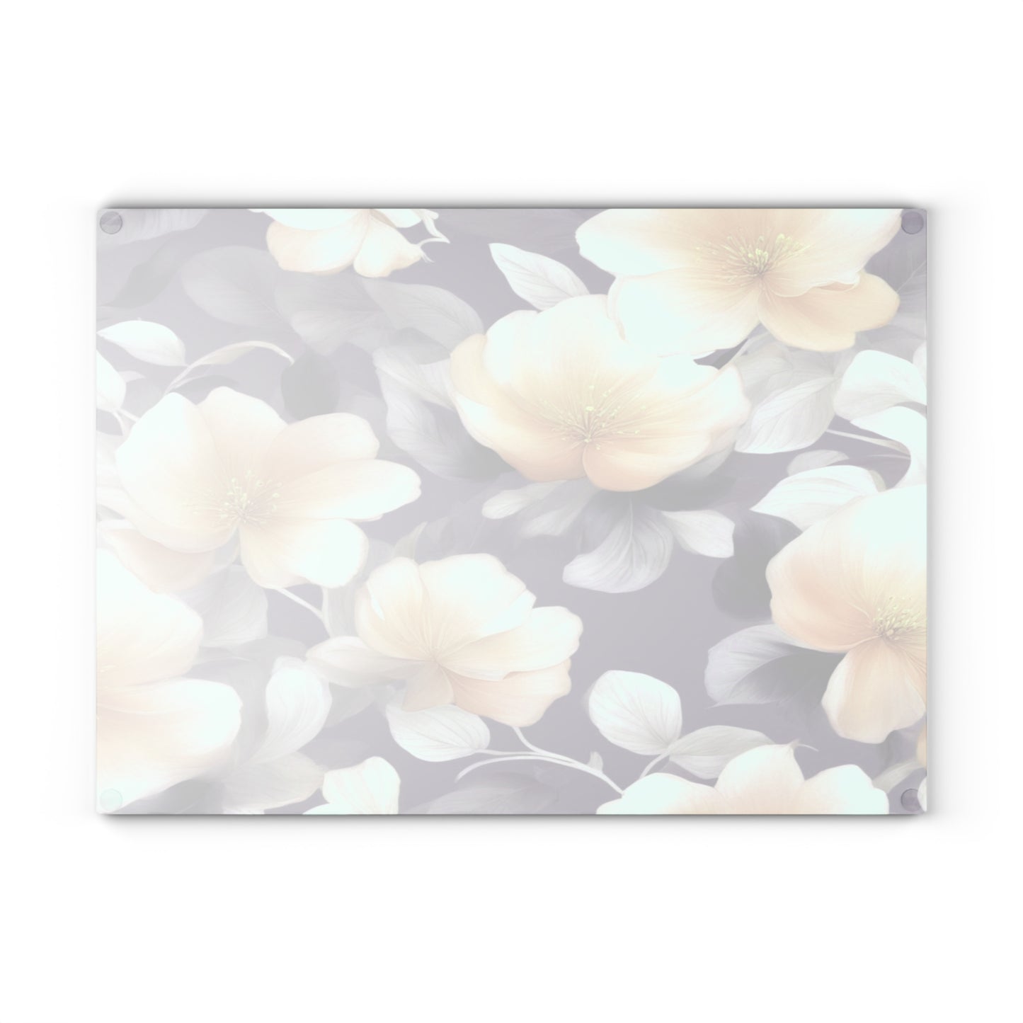 White Blush Floral Bunch Glass Cutting Board, 11" x 15"