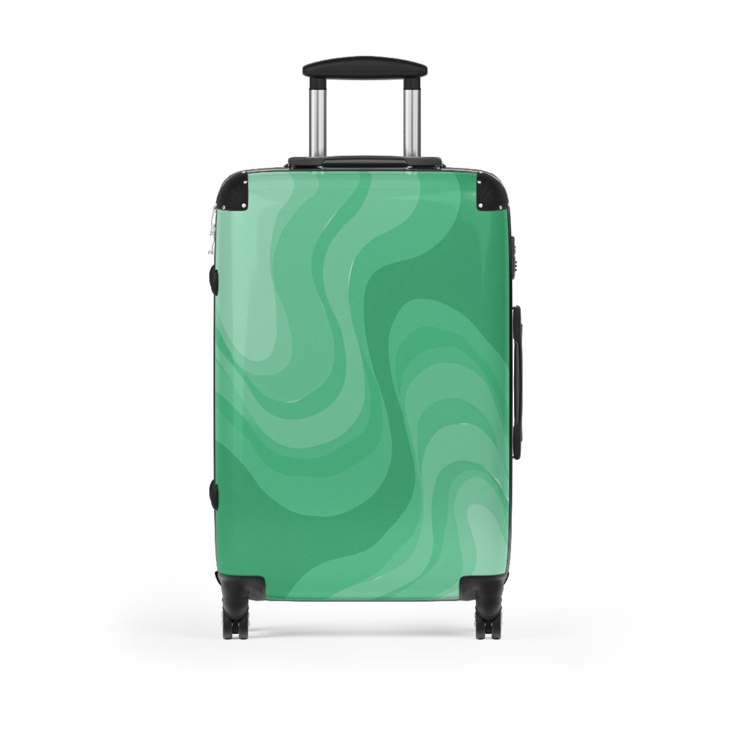 Mint Green Wavey Medium Suitcase with built in lock, 4 double-wheels, telescopic handle, and ABS back hard-shell