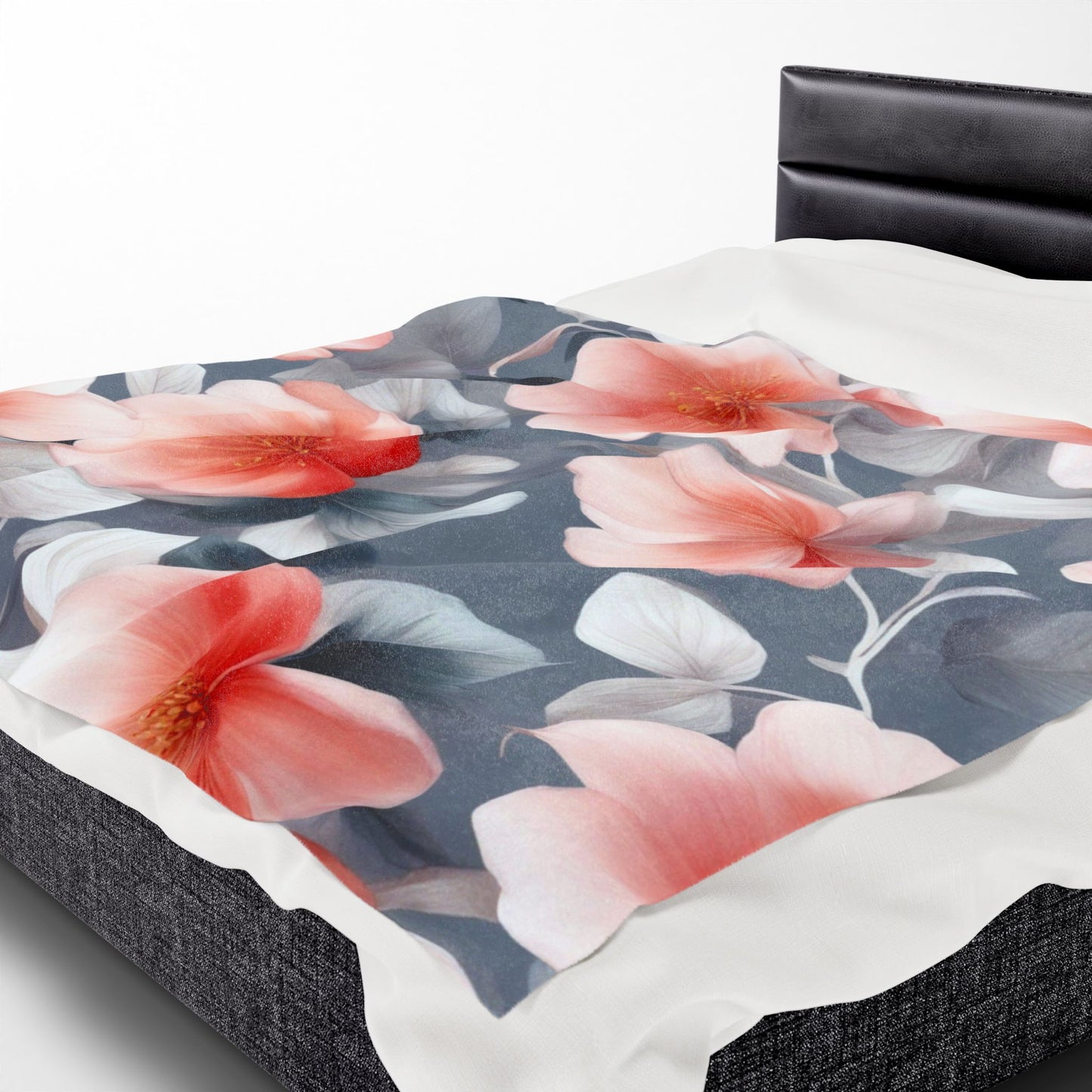 Red Blossom Floral Bunch Velveteen Plush Blanket, 60" x 80"