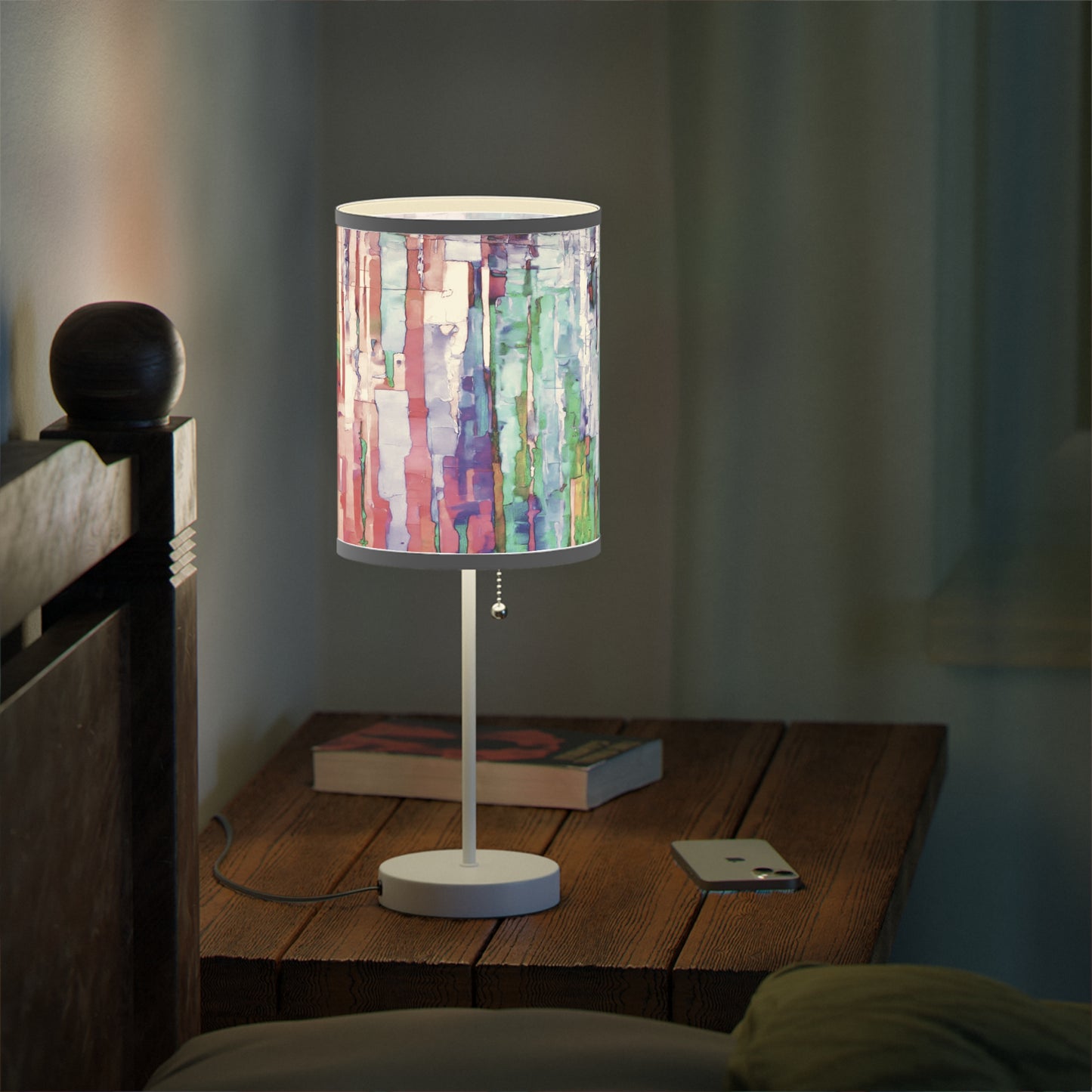 Striped Pastels Table Lamp on a White or Silver Stand, US|CA plug